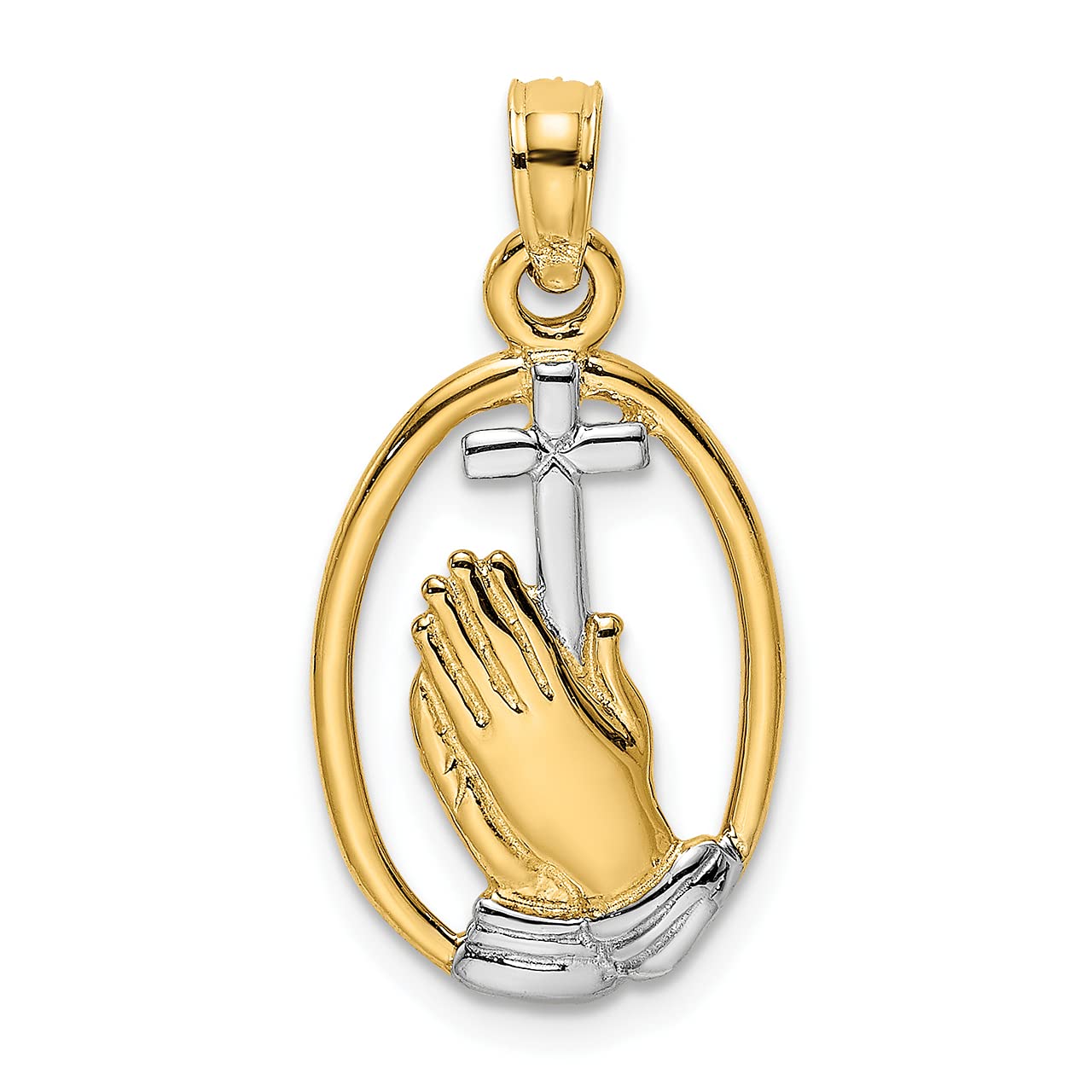 Lex & Lu 14K Yellow Gold Rhodium-Plated Praying Hands and Cross Charm Pendant Necklace - Perfect for Religious Gifts, Baptisms & Spiritual Jewelry