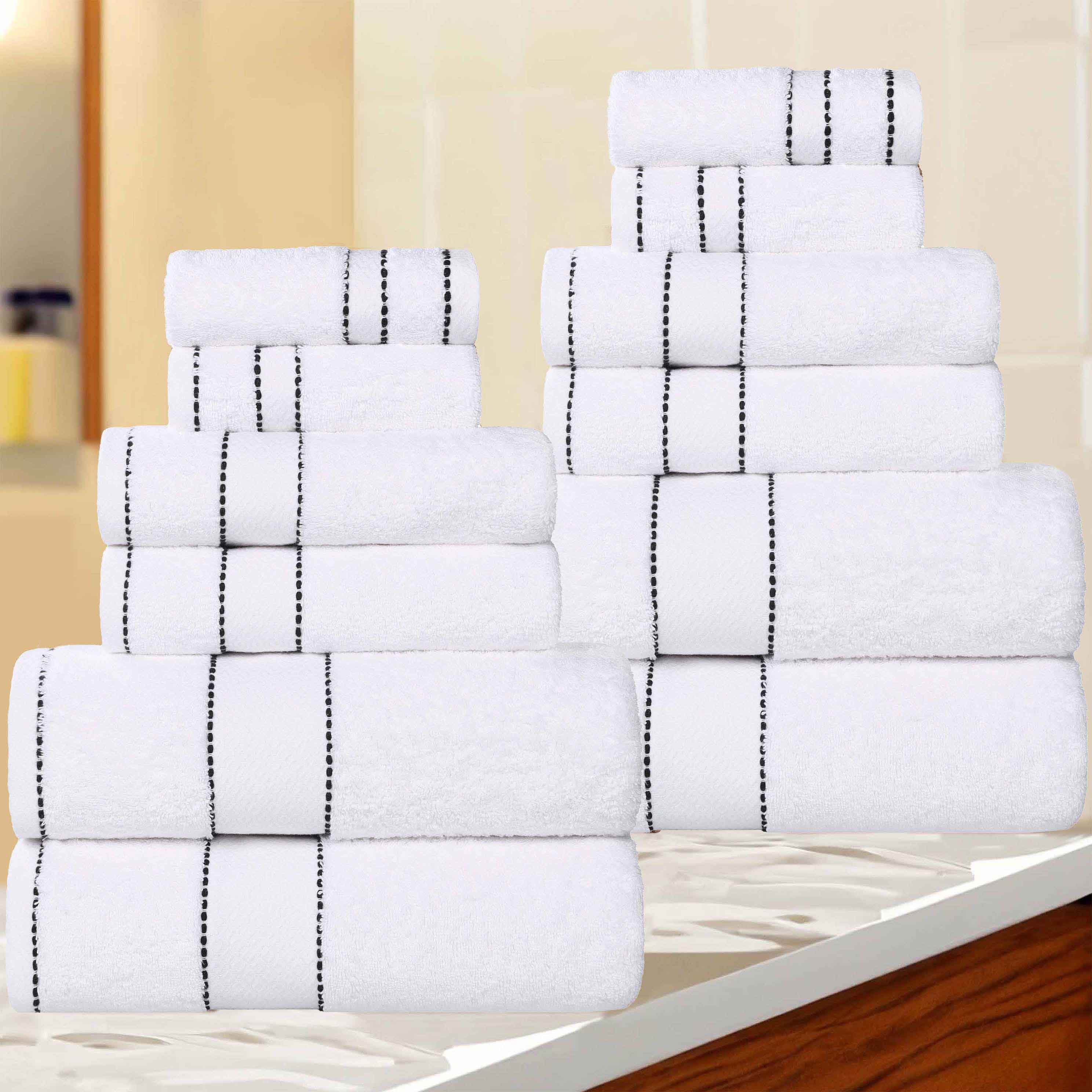 Premium 12-Piece Giza Cotton Dobby Towel Set - Ultra Absorbent & Luxurious Egyptian Cotton Bath Towels for Spa, Hotel & Home Use