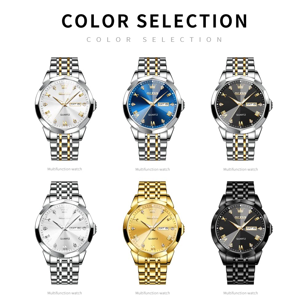 Luxury Men's Watches - OLEVS Stainless Steel Dress & Casual Watch with Date, Waterproof (Silver/Gold/Blue/Black, Diamond/Roman/Arabic Numeral Dial) - Perfect for Business, Formal Events & Everyday Wear