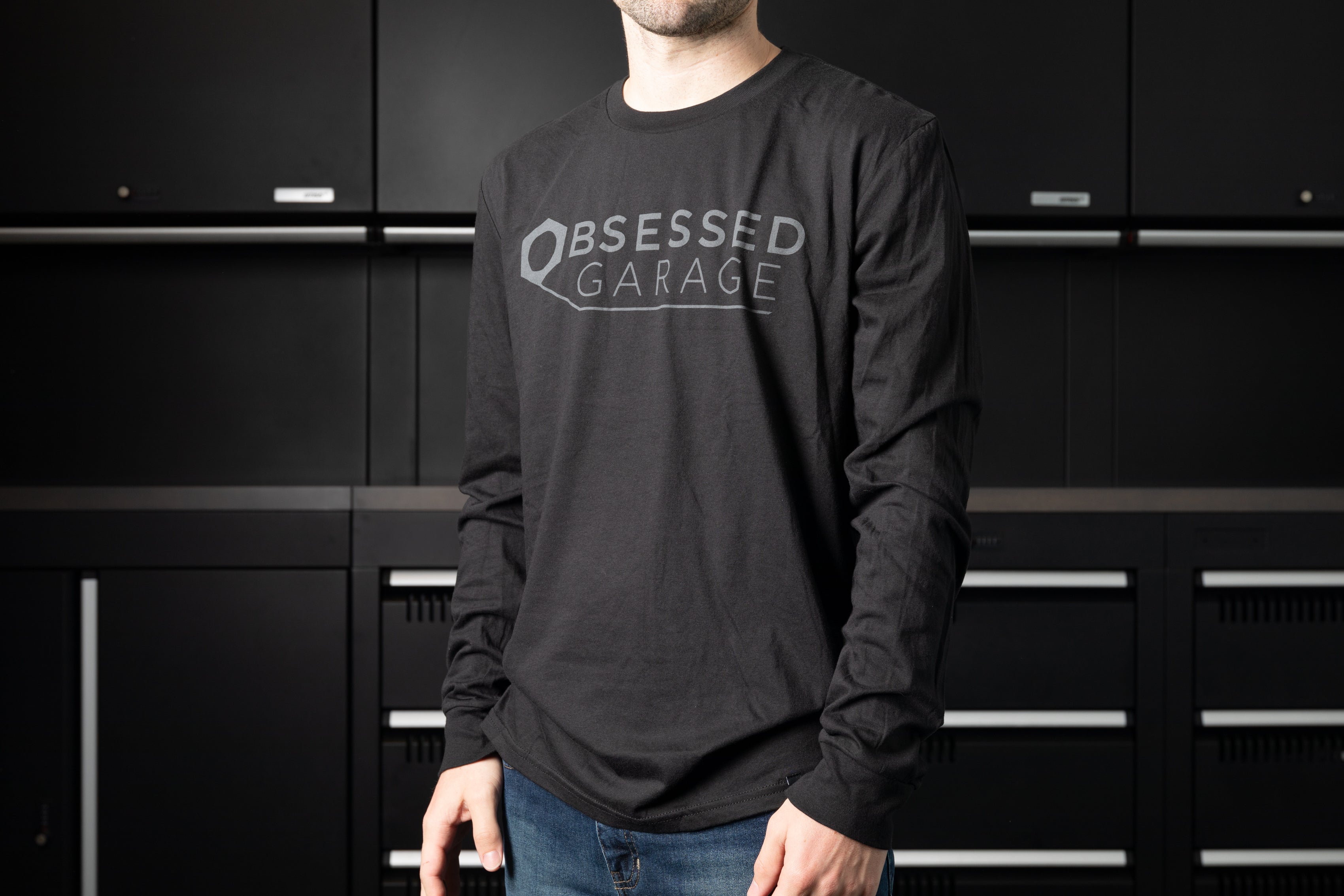 Obsessed Garage Logo Long Sleeve Shirt - Premium Cotton Men's Workwear for Car Enthusiasts & Mechanics | Perfect for Garage Work, Car Shows & DIY Projects