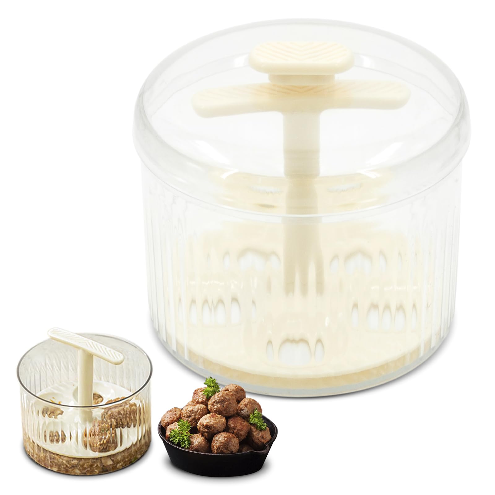 **5-in-1 Manual Meatball Maker Tool – Translucent Kitchen Gadget for Dumplings, Pastries & Meatballs – Ground Meat Freezer Storage Container (White) – Perfect for Meal Prep & Party Snacks**