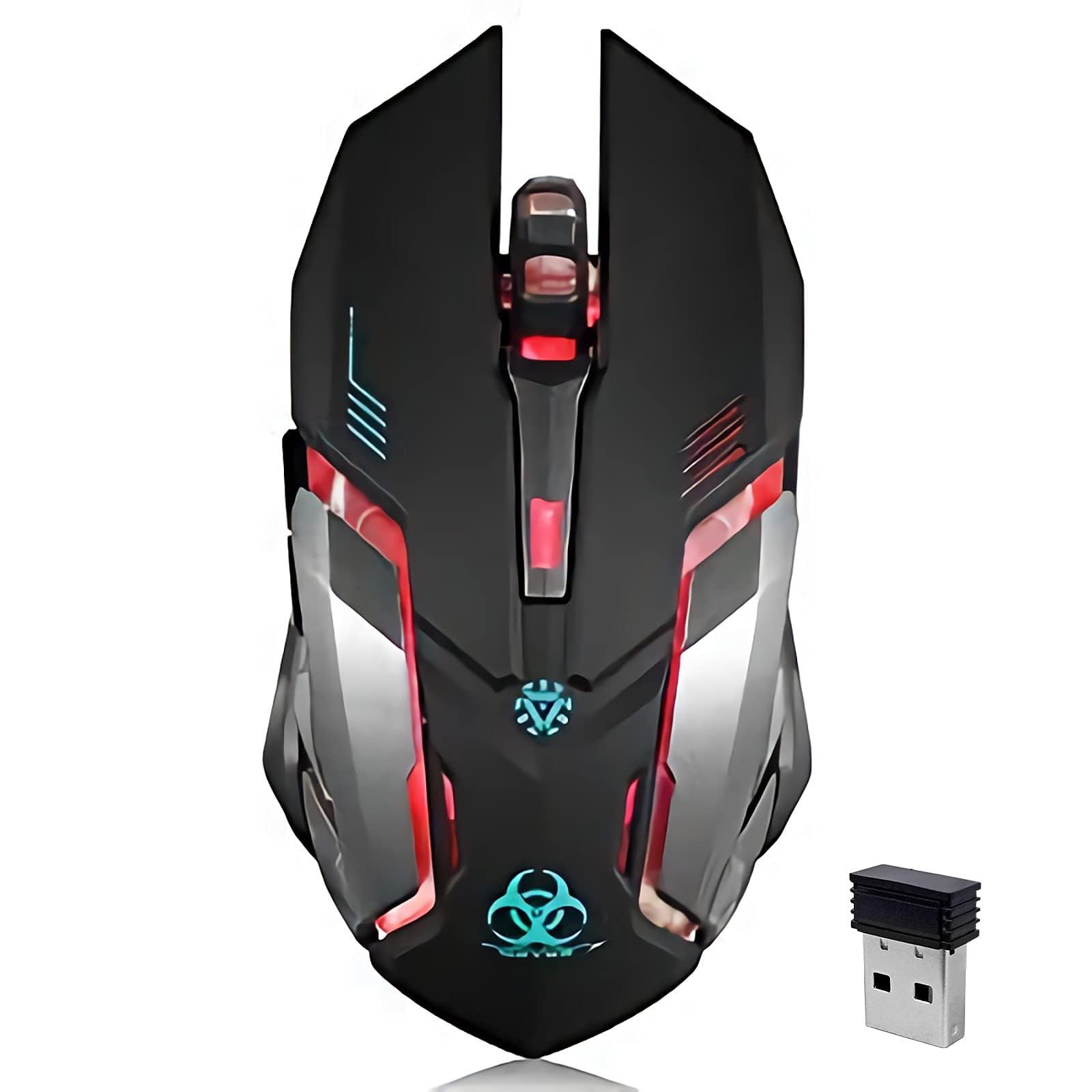 VEGCOO C8 Wireless Gaming Mouse - Silent Click Rechargeable Mouse with RGB LED Lights, 3 Adjustable DPI (800/1600/2400), 400mAh Battery for PC, Laptop, Mac - Perfect for Gaming, Office Work & Home Use (Black)