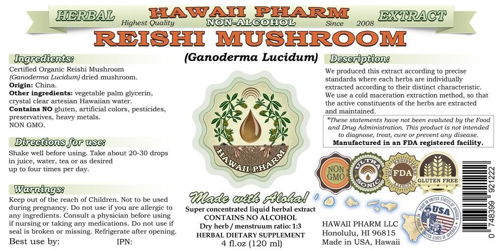 Organic Reishi Mushroom Liquid Extract Alcohol-Free - Ganoderma Lucidum Herbal Supplement, 2x32 fl.oz, Natural Immune Support & Stress Relief - Perfect for Daily Wellness, Tea Blends, and Holistic Health Routines - Hawaii Pharm, USA