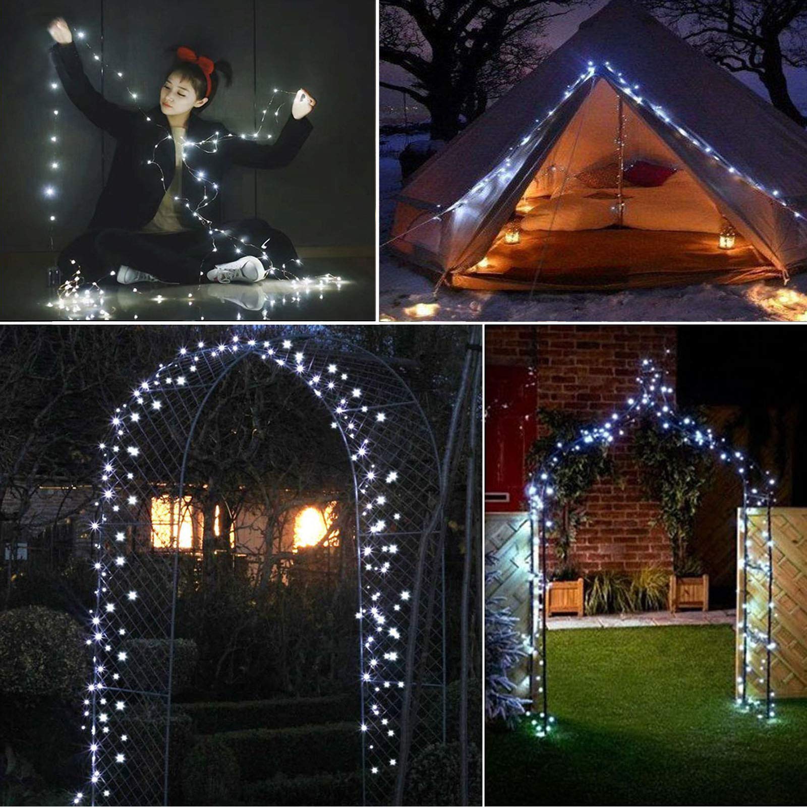 RUICHEN 99 Ft 300 LED Cool White Dimmable Fairy String Lights with Remote - Waterproof Silver Wire Twinkle Lights for Bedroom, Patio, Yard | Perfect for Christmas Decorations, Wedding Lighting & Party Ambience