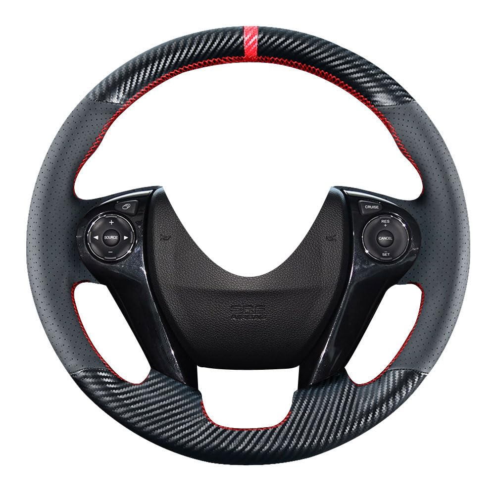 Carbon Fiber Steering Wheel Cover for Honda Accord 2013-2017, Ridgeline 2017-2020, Crosstour 2013-2015 | DIY Stitching 15-Inch Leather Upgrade | Perfect for Custom Interior & Enhanced Grip While Driving