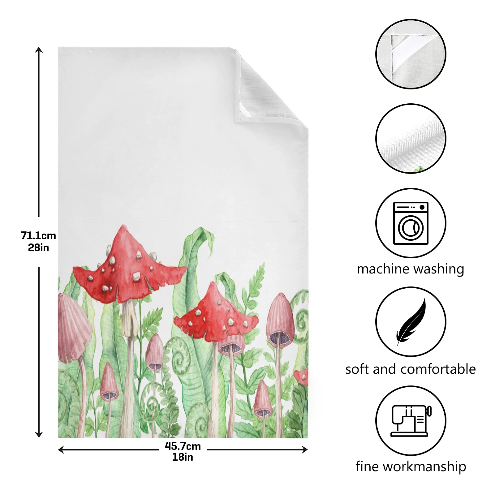 6-Pack Fern & Mushroom Print Kitchen Dish Towels - 18x28 Inch Soft Absorbent Fast-Drying Bath & Tea Towels for Kitchen, Bathroom & Bar Cleaning | Forest Leaves Design