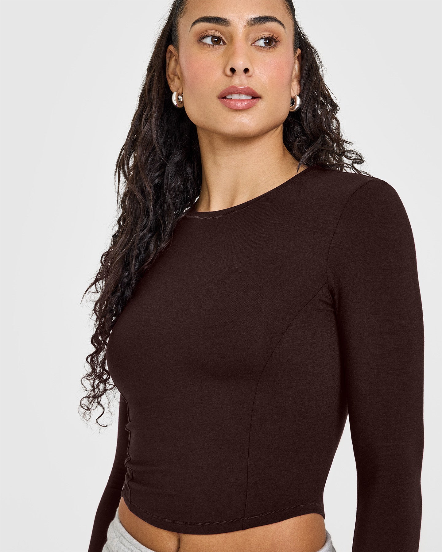 Mellow™ Soft Mid Long Sleeve Top for Women - 70% Cocoa Brown Comfortable Casual Shirt | Perfect for Work, Date Night & Fall Layering