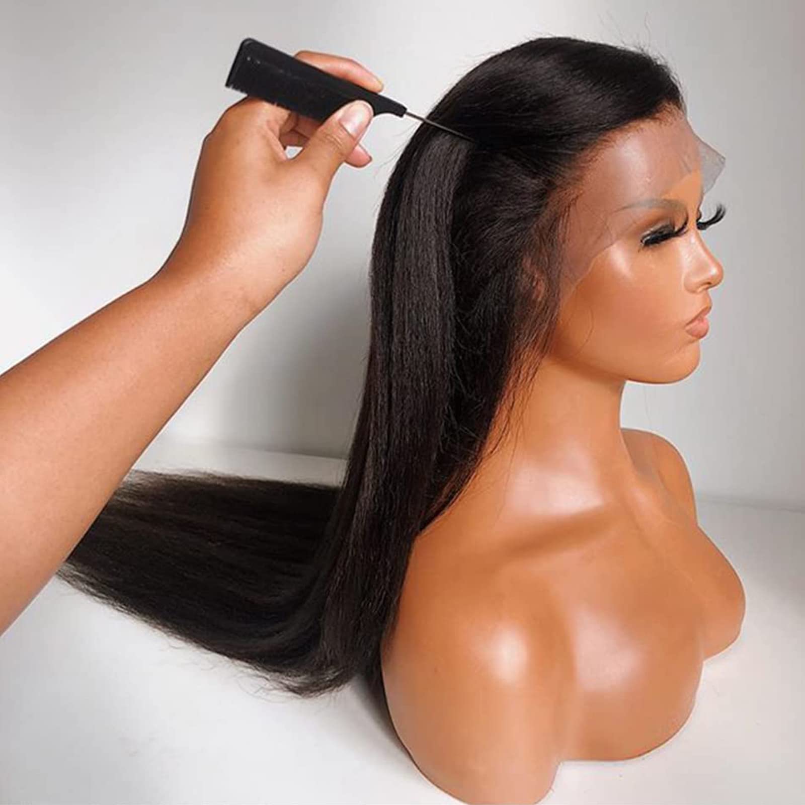 Imeya 16 Inch Yaki Weave Lace Front Wig - 13x6 Straight Human Hair Wig for Black Women | Glueless Italian Yaki Wig with Pre-Plucked Baby Hair & 150% Density | Transparent Lace Front Free Part Wig | Perfect for Daily Wear, Special Occasions & Protective Styling