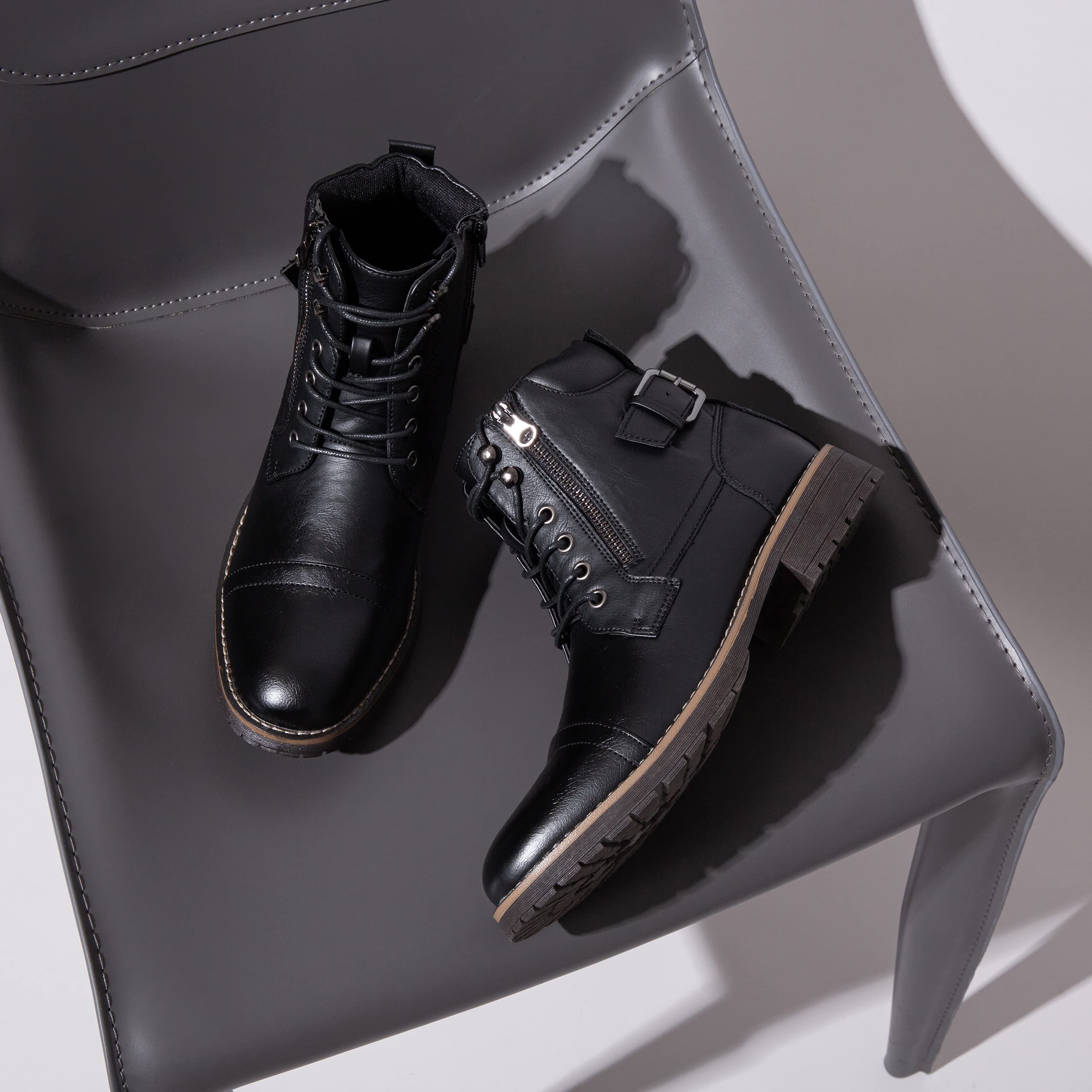 Vostey Men's Casual Motorcycle Combat Ankle Boots - Stylish Dress Boots for Men | Perfect for Riding, Work & Everyday Wear