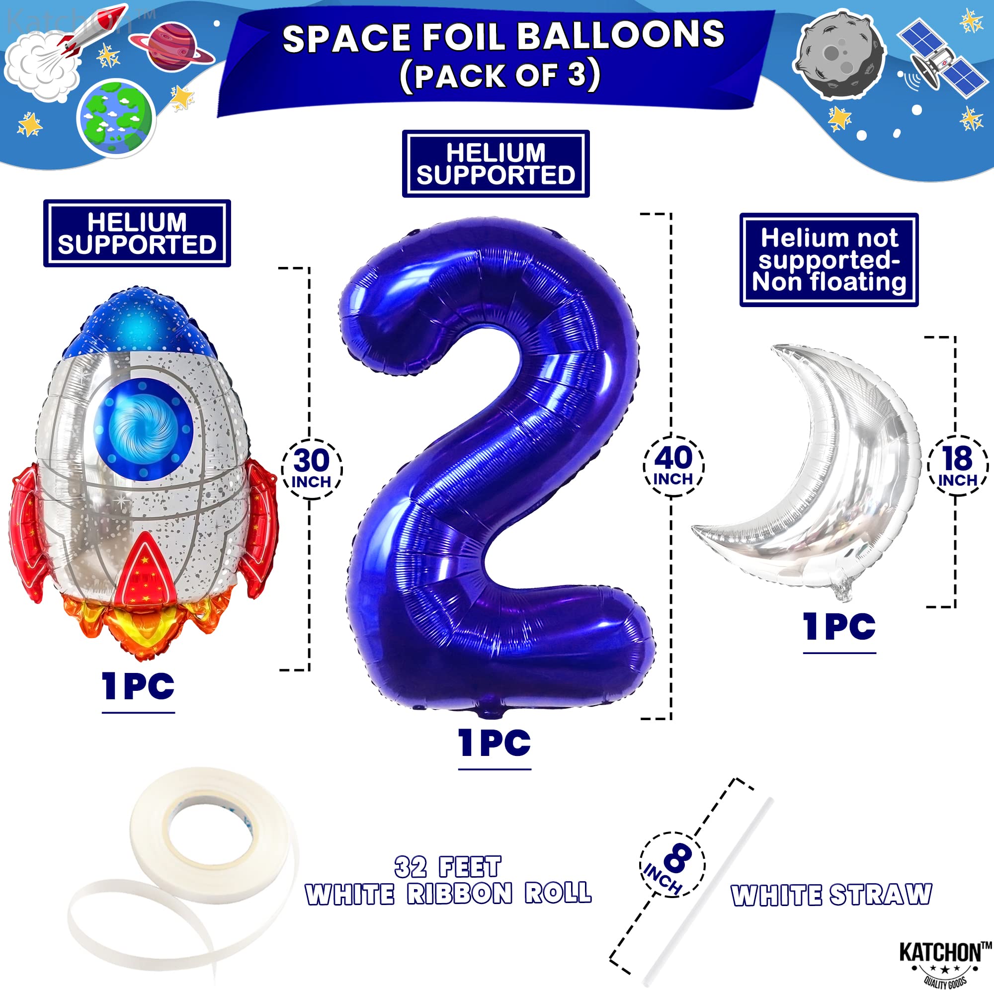 40 Inch Two The Moon Balloons - Large Galaxy Birthday Decorations for Boys | Outer Space Party Supplies | Perfect for Space Themed Birthday Parties, Baby Showers & Cosmic Celebrations