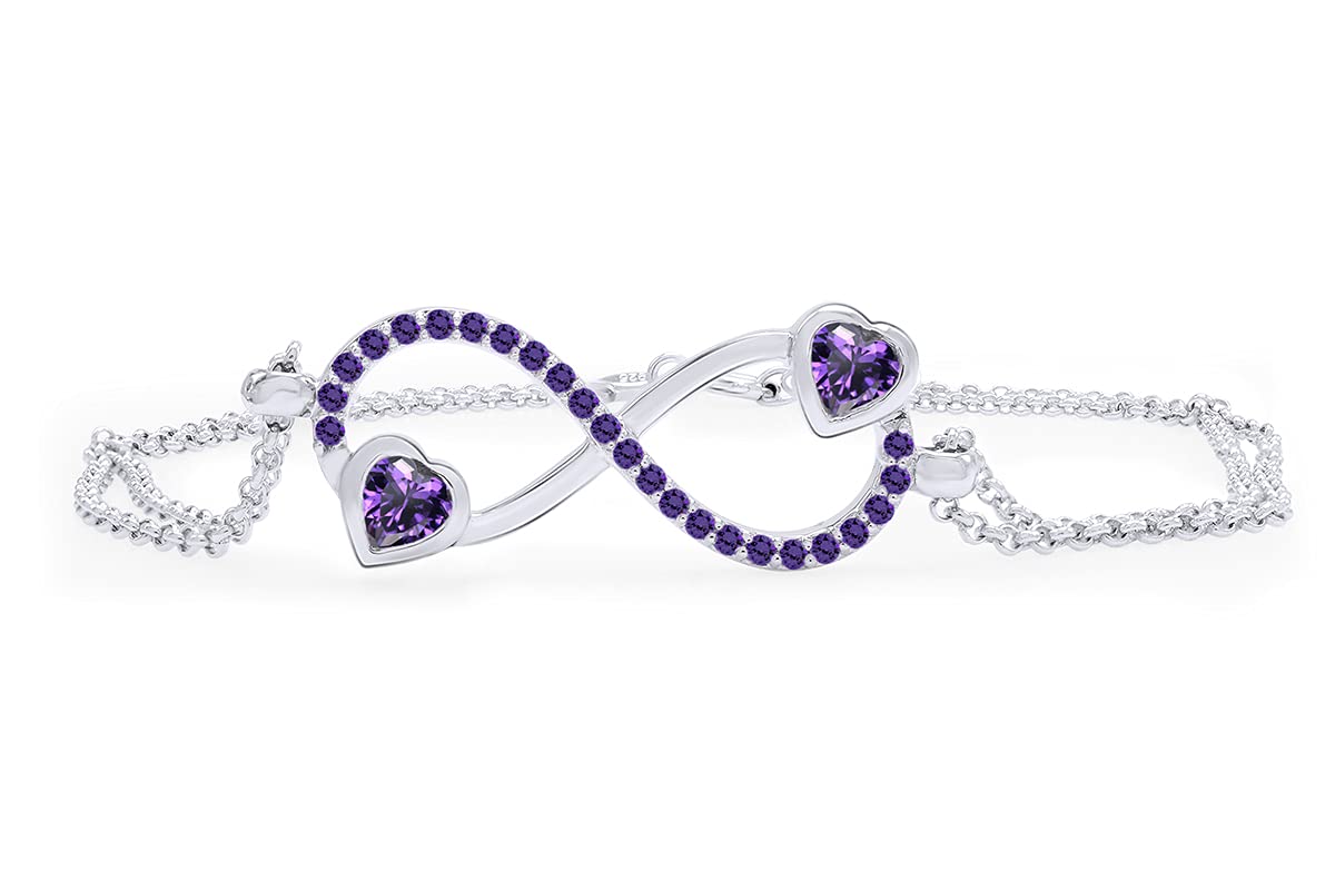 AFFY Simulated Gemstone Infinity Heart Bracelet - 14k White Gold Over Sterling Silver - Elegant Jewelry for Women, Perfect Gift for Valentine's Day, Anniversary & Special Occasions