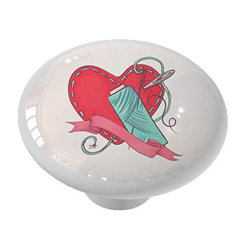 Vintage Ceramic Drawer Knob with Sewing Heart Design - Perfect for DIY Cabinets, Dressers & Craft Projects - Home Decor & Sewing Room Accessories