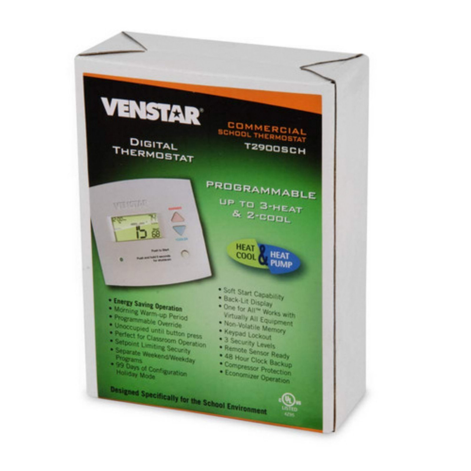 Venstar T2900SCH Platinum Slimline School Programmable Thermostat - Energy Efficient Temperature Control for Classrooms & Offices