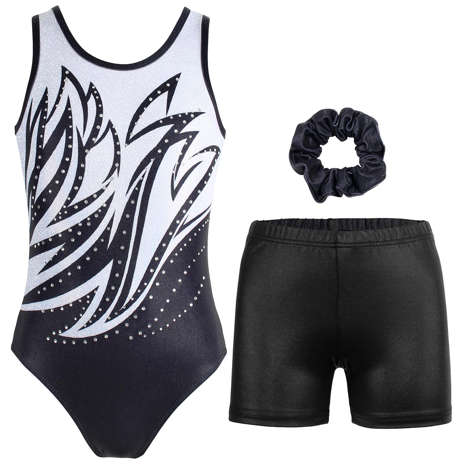 Sparkly Gymnastics Leotards with Shorts for Girls - Ballet Dance Activewear for Competition, Practice & Performance