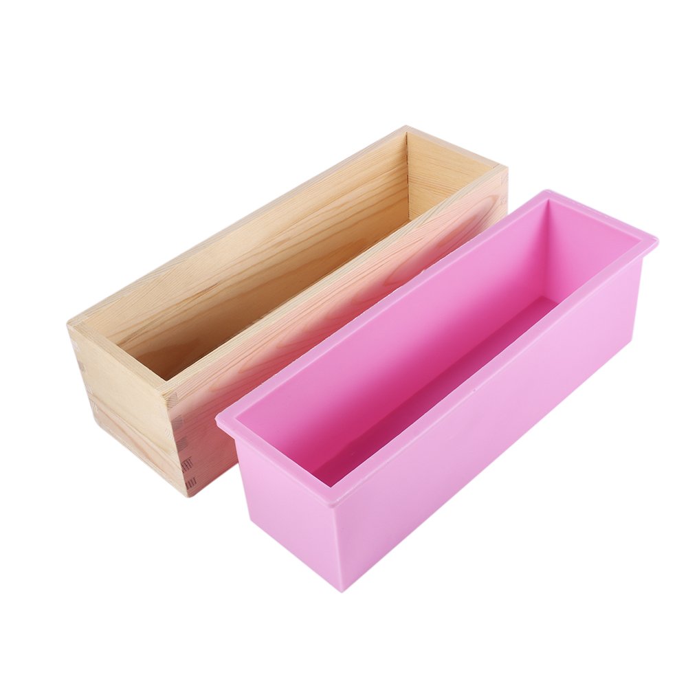 Zerodis Silicone Soap Mold - Rectangular Wooden Soap Mold with Silicone Liner, DIY Loaf Soap & Candle Making Tool for Handmade Soap Crafting and Home Decor Gifts