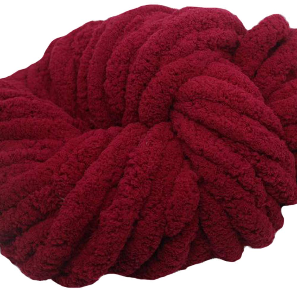 Chunky Knit Chenille Yarn - Wine Red Super Soft DIY Arm Knitting Yarn for Blankets, Rugs, Hats (250g/8 oz) - Perfect for Home Decor, Cozy Winter Projects & Handmade Gifts