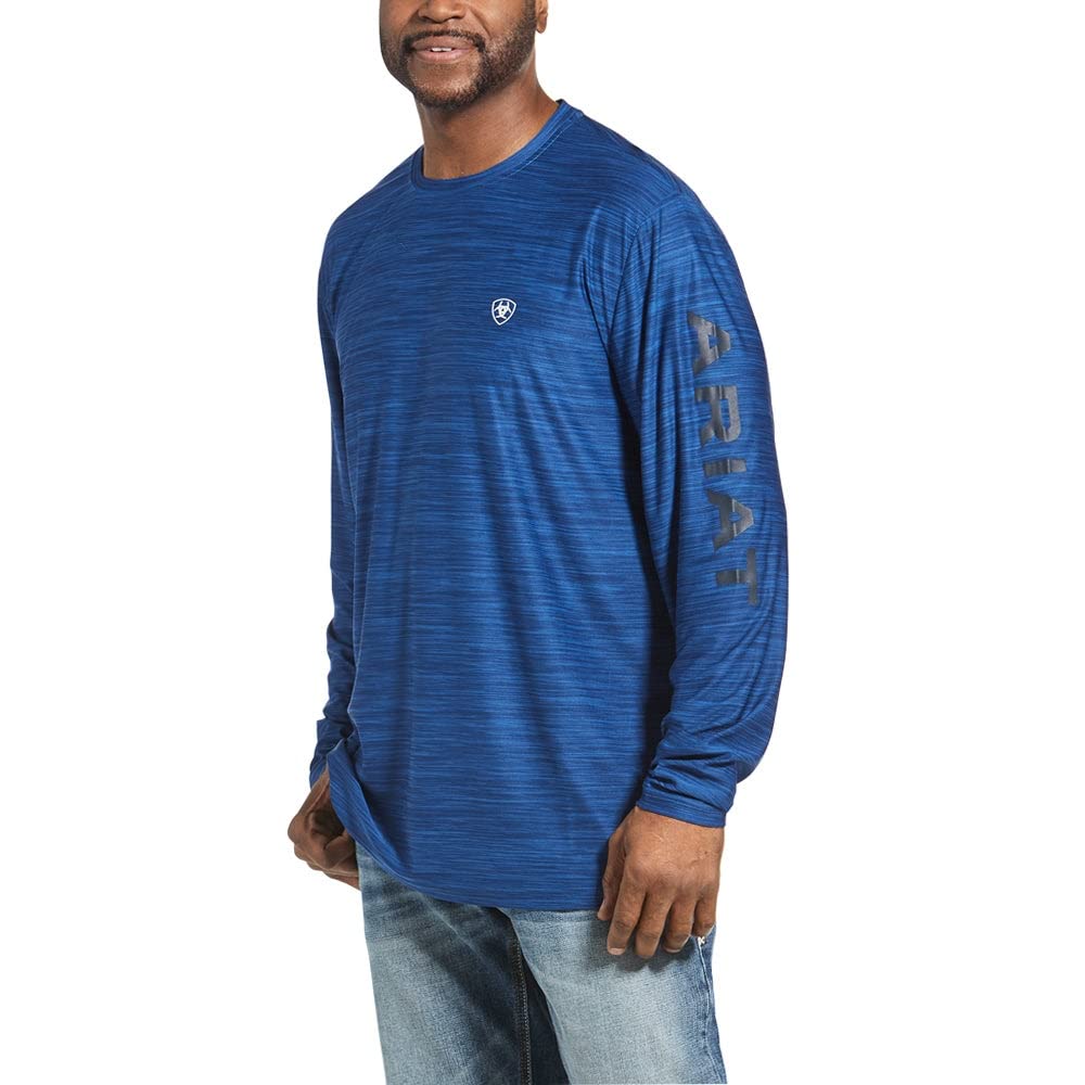 ARIAT Men's MNS Charger Logo Long Sleeve T-Shirt - Cobalt Heather Blue - Comfortable Cotton Work Shirt for Casual Wear, Outdoor Activities & Ranch Work