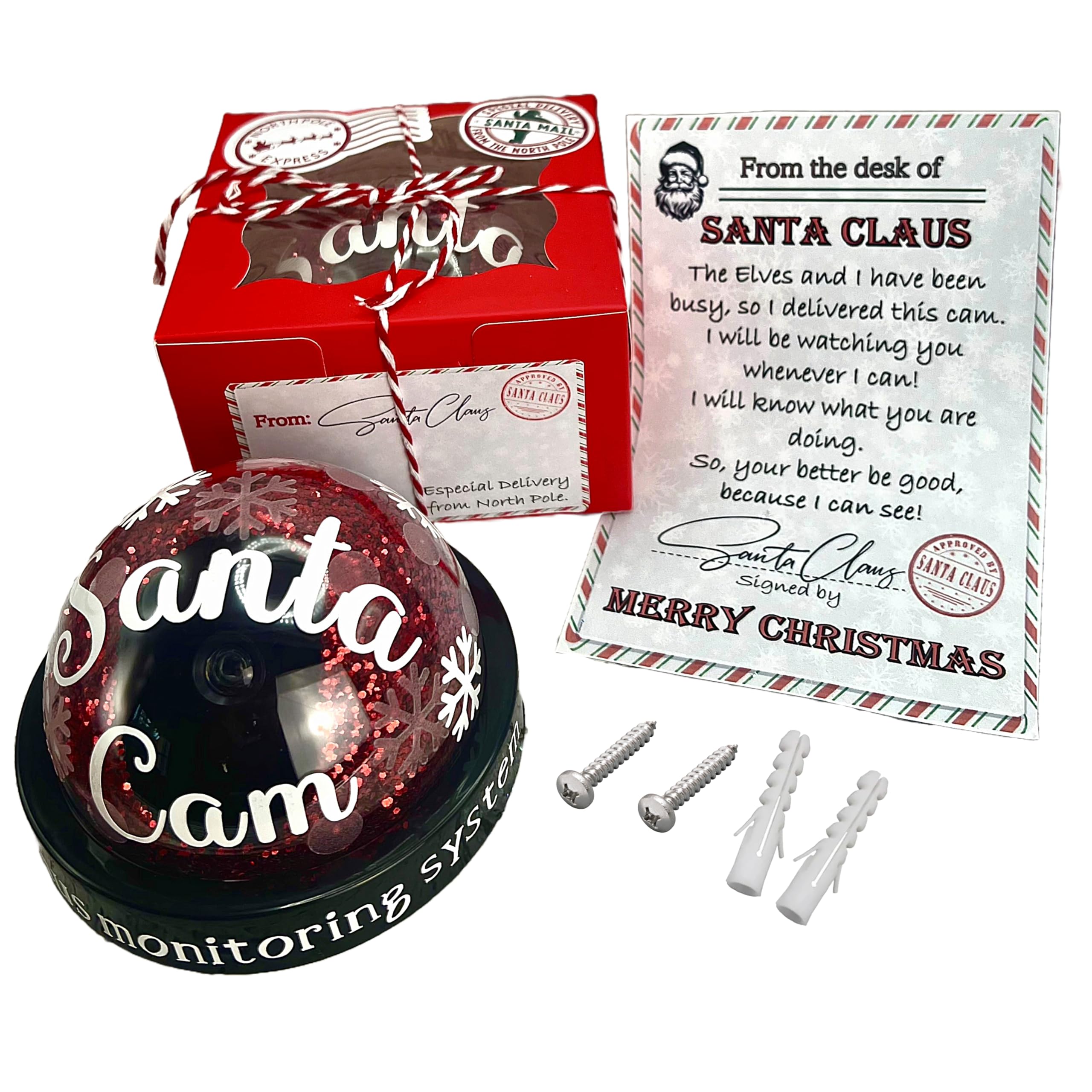 Santa Fake Security Camera with Red Flashing LED - Christmas Decorative Dummy Camera for Home & Office Surveillance (Holiday Theft Deterrent, Festive Home Security)