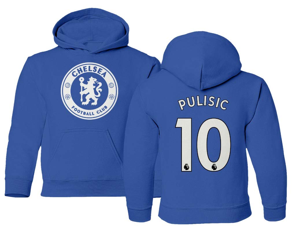 Spark Apparel London Blue #10 PULISIC Soccer Jersey Style Hooded Sweatshirt for Boys & Girls - Youth Sizes (Royal Blue, Youth Large) - Perfect for Soccer Games, Team Spirit & Casual Wear
