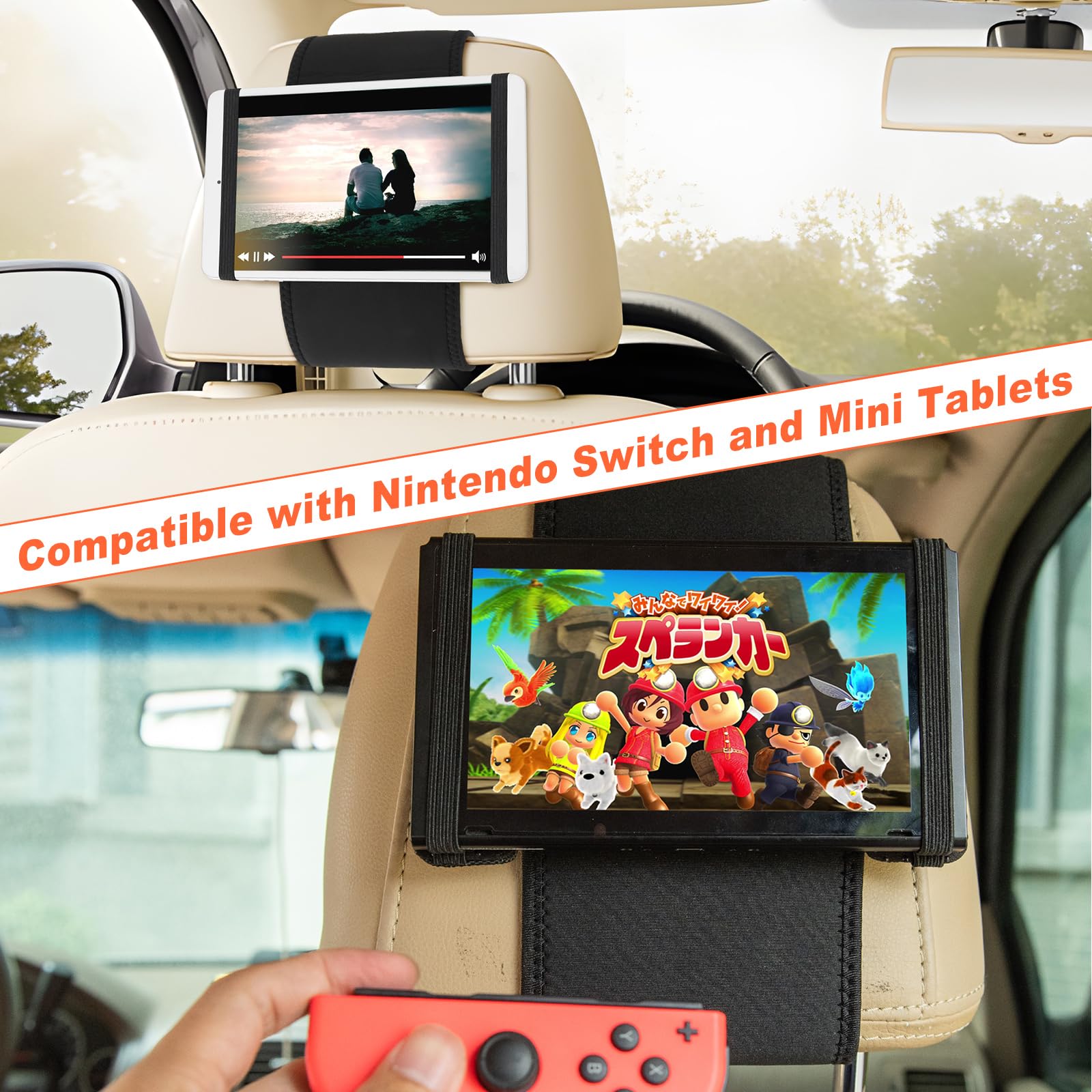Universal Car Headrest Mount Holder for Nintendo Switch & Mini Tablets - Secure Gaming & Entertainment on Road Trips & Long Drives
