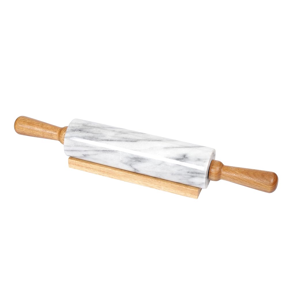 Premium Natural Marble Rolling Pin with Wooden Handles - Heavy Duty Non-Stick Baking Tool for Dough, Pastry, Pizza - 2.3