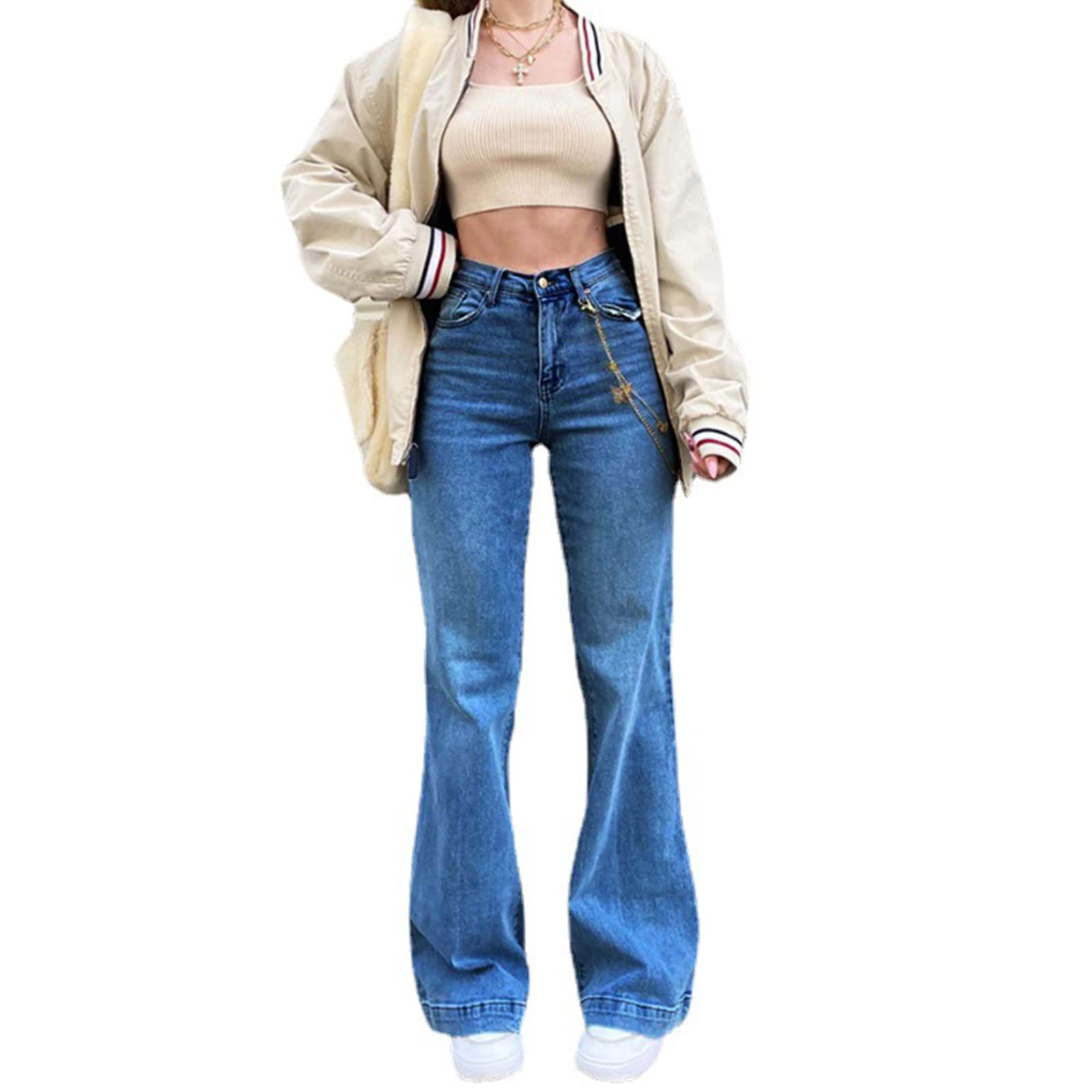 Y2K Bell Bottom Jeans for Women - Mid Rise Wide Leg Bootcut Stretch Denim Pants | Retro Fashion Streetwear | Perfect for 70s Theme Parties & Casual Outfits