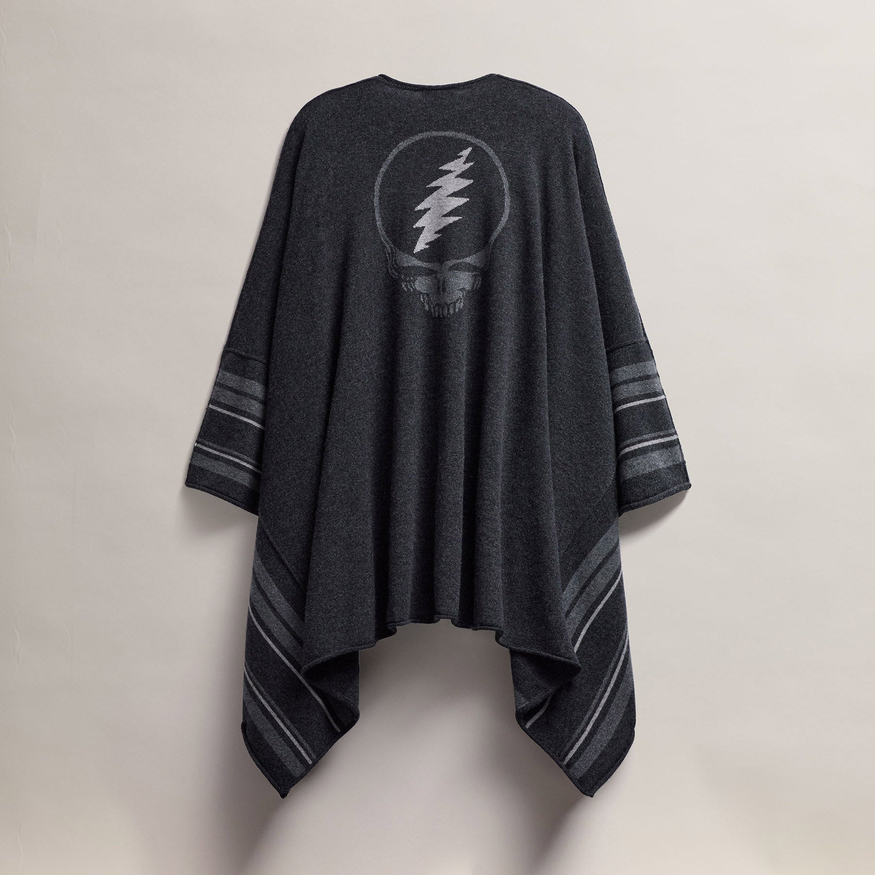Grateful Dead Recycled Cashmere Poncho - Soft & Cozy Wrap for Men & Women - Perfect for Concerts, Festivals & Cold Weather - Coal/Flannel/Heather Grey