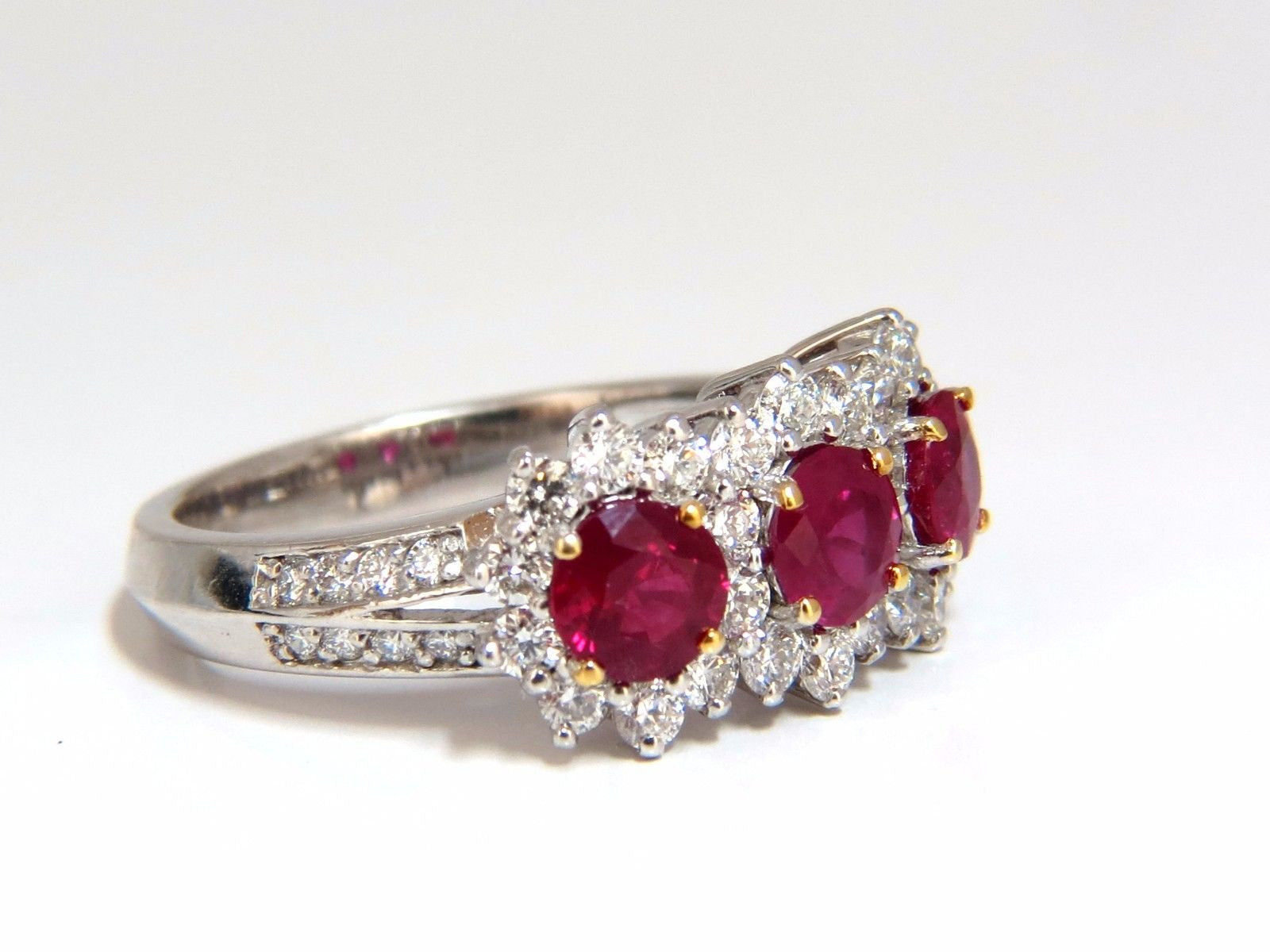 2.52ct Natural Vivid Red Ruby & Diamond Ring in 14K Gold - Three Stone Halo Engagement Ring for Women, Perfect for Anniversary, Wedding & Special Occasions