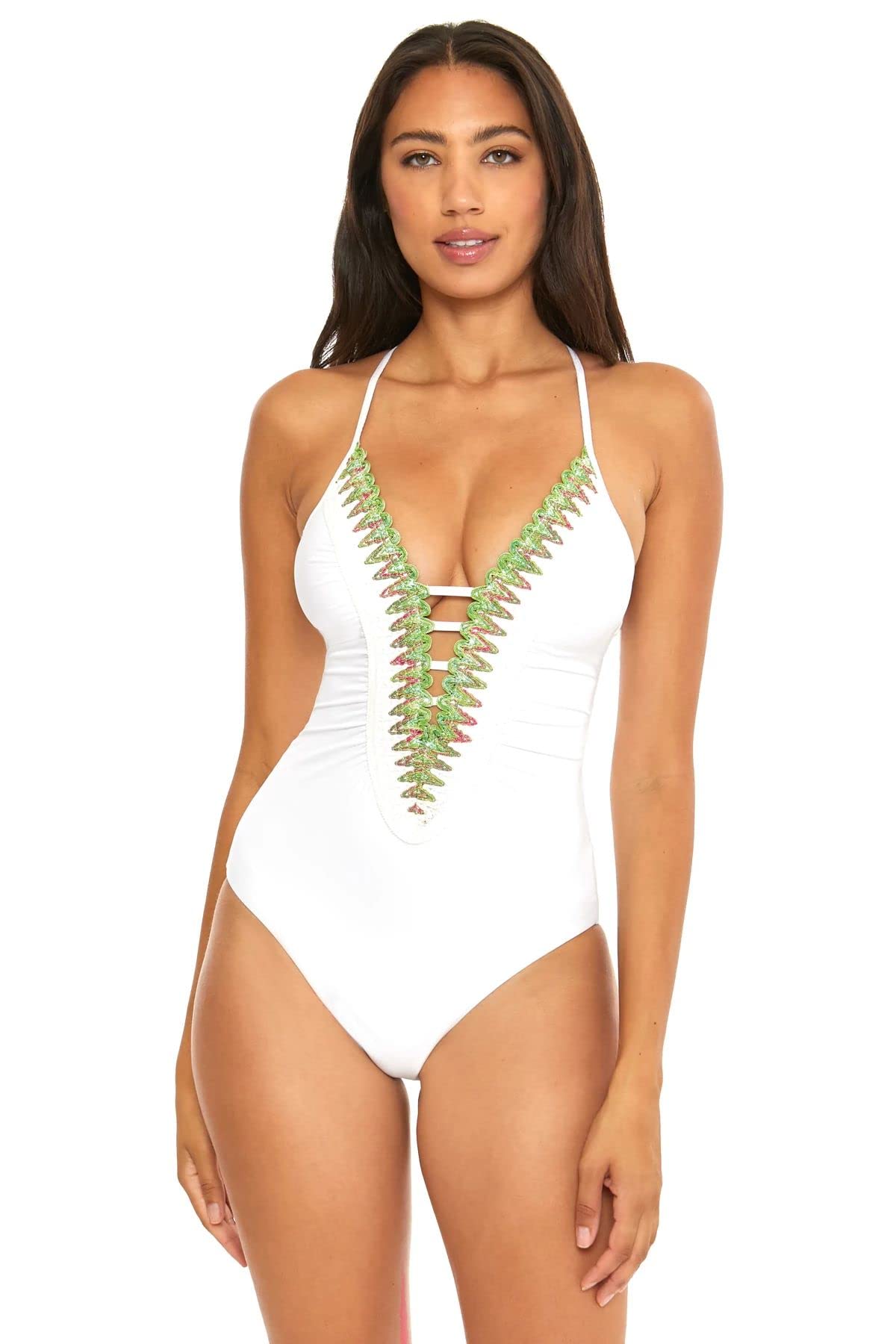 BECCA Women's Layla One Piece Swimsuit - Plunge Neck Bathing Suit for Women, High Cut Swimwear for Beach, Pool & Vacation | Tummy Control & Sexy Design