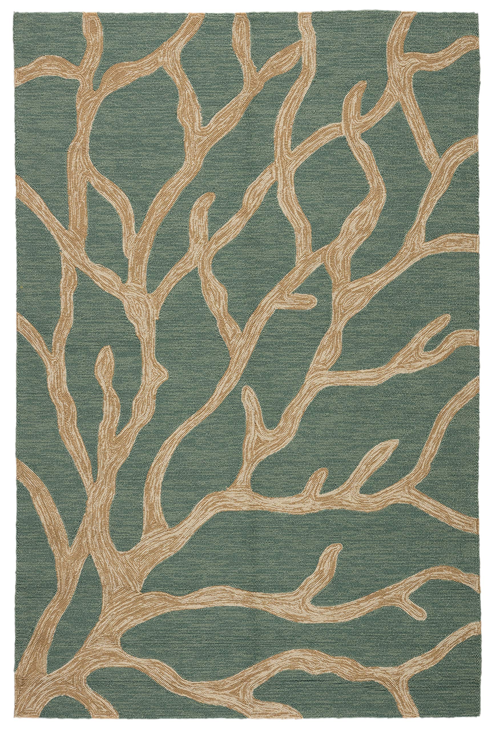 Jaipur Living Outdoor 2x8 Runner Rug - Abstract Teal and Tan Patio Rug for Deck, Porch, or Balcony | Water-Resistant & Durable
