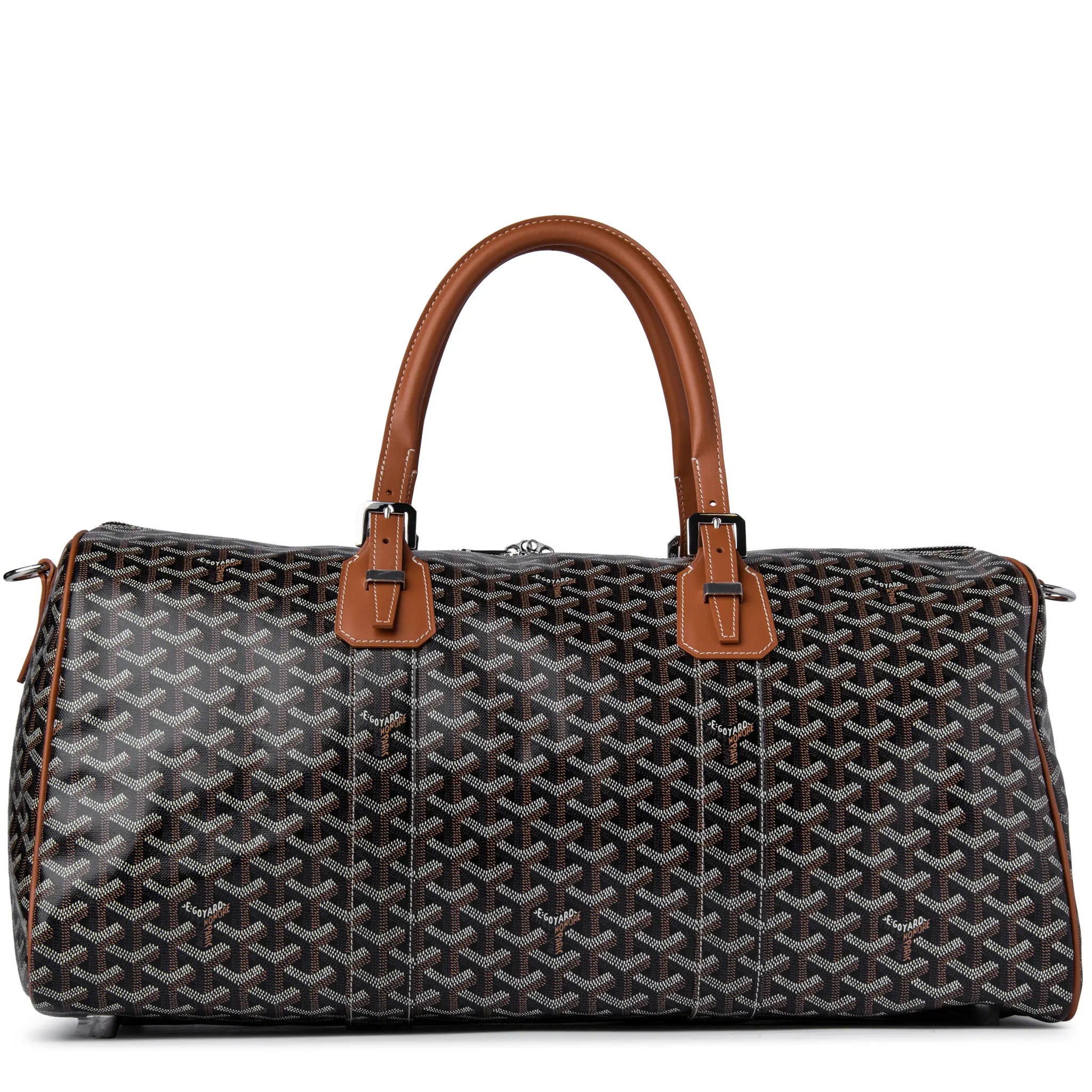 Goyard Boston 50 Black & Tan Leather Crossbody Bag with Adjustable Strap - Perfect for Travel, Work & Everyday Use