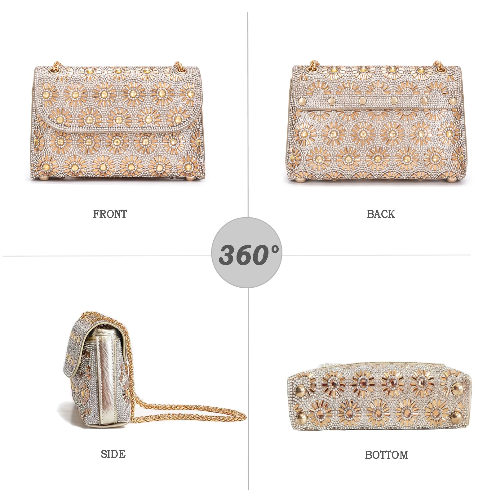 Elegant Rhinestone Crossbody Shoulder Bag for Women - Sparkling Crystal Evening Clutch Purse with Chain - Perfect for Parties, Weddings & Special Occasions