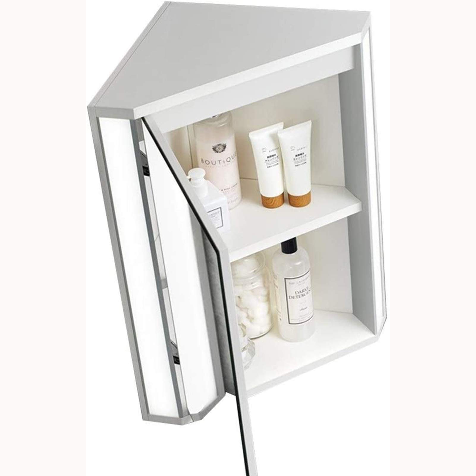 Stainless Steel Corner Bathroom Mirror Cabinet - Triangle Wall Mounted Medicine Storage Organizer with Mirror for Bathroom, Kitchen & Vanity | Space-Saving Design, Rustproof & Multipurpose Use