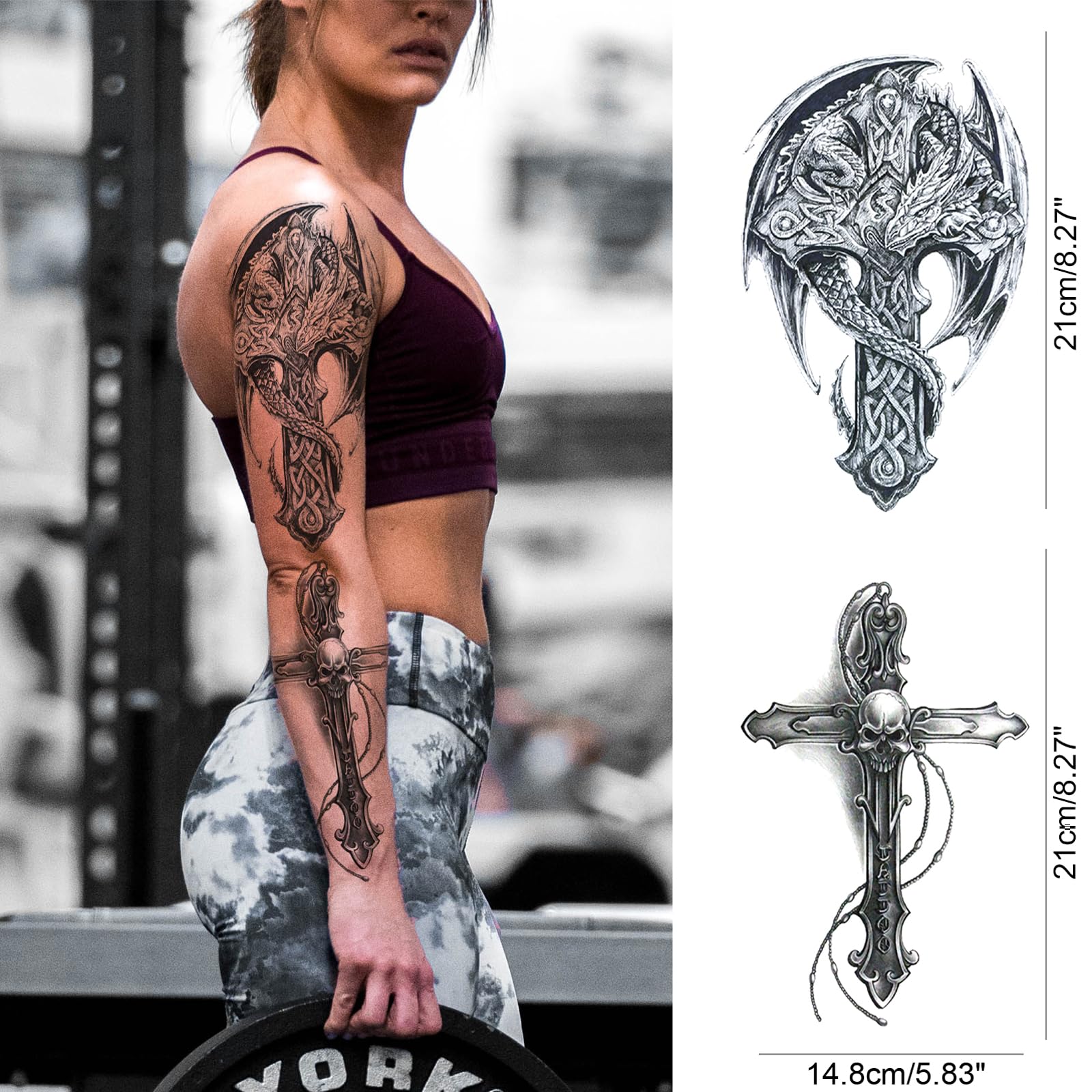 Religious Temporary Tattoo Sleeves for Men & Women - 4-Sheet Full Arm Christian Cross Tattoos with Jesus & God Designs + 4-Sheet Half Sleeve Praying Cross, Lion & Skull Fake Tattoos - Perfect for Church Events, Costume Parties & Body Art Enthusiasts