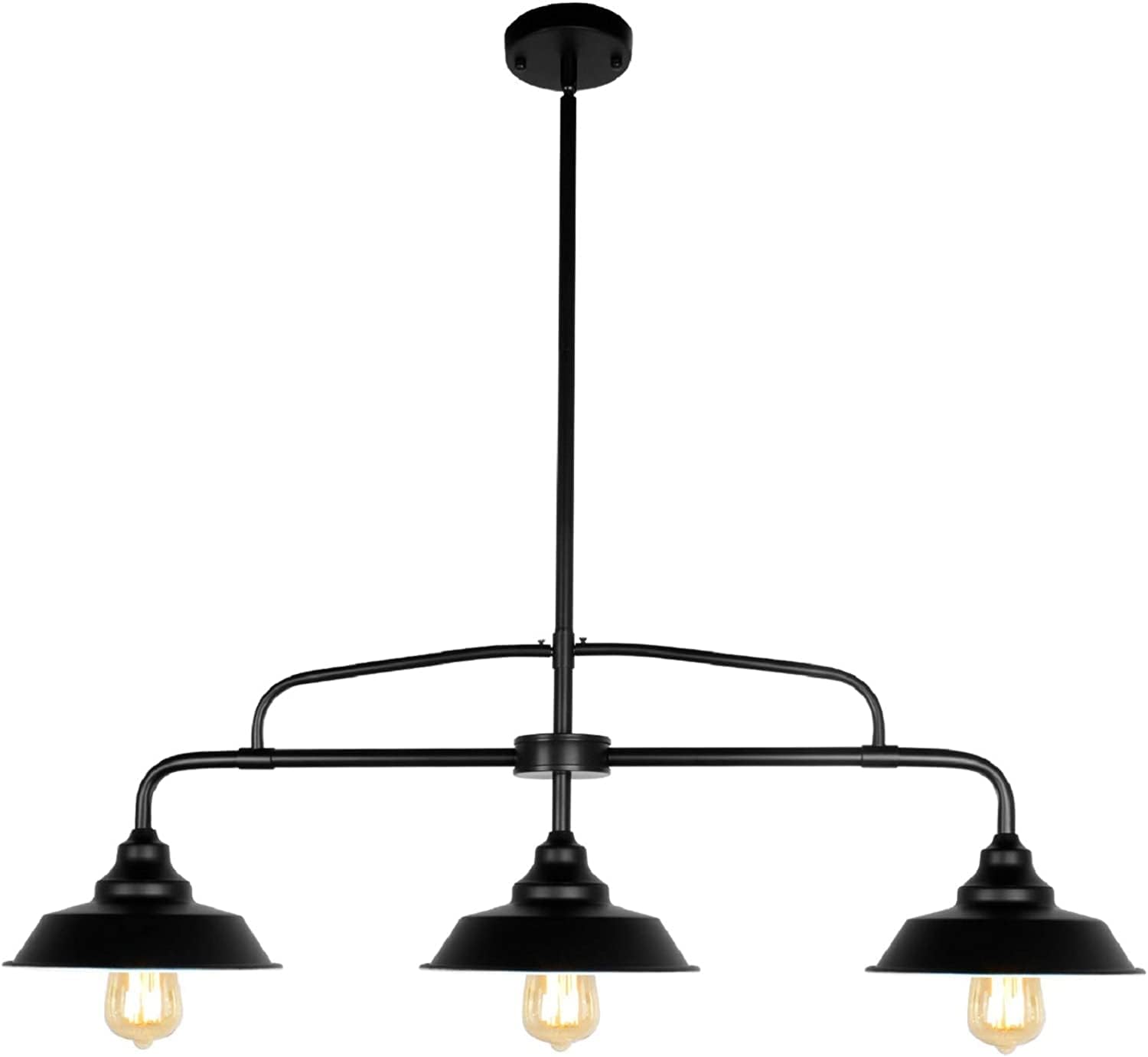 Modern Black 3-Light Farmhouse Chandelier - Metal Pendant Lighting Fixture for Kitchen Island, Dining Room, Hallway, or Pool Table | Rustic Industrial Ceiling Light for Home Decor