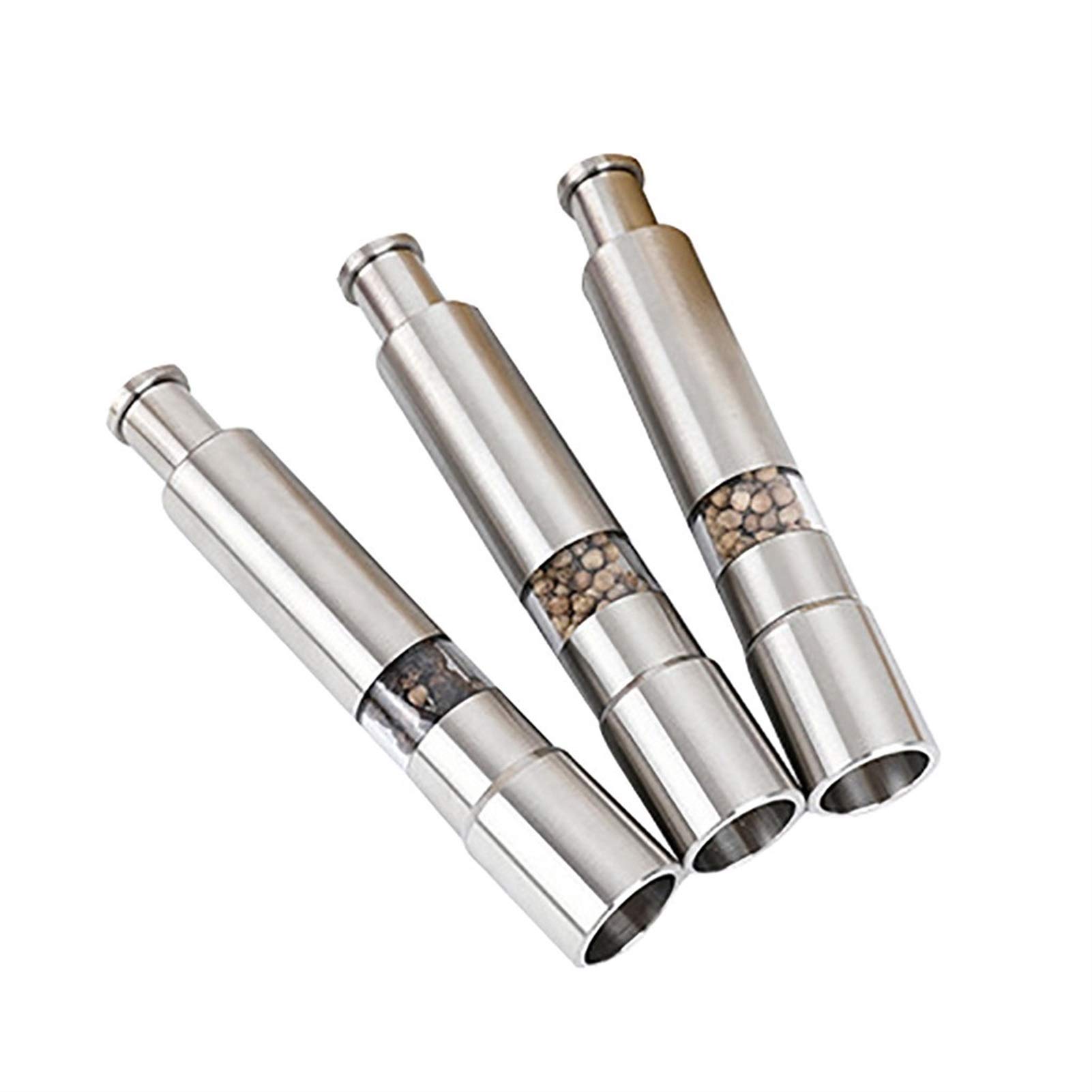 HMBB 3-Pack Stainless Steel Manual Pepper Grinder & Salt Shaker Set - One-Hand Push Operation Spice Mill for Kitchen, Dining Table & Outdoor Cooking | Durable Seasoning Tool for Chefs & Home Cooks