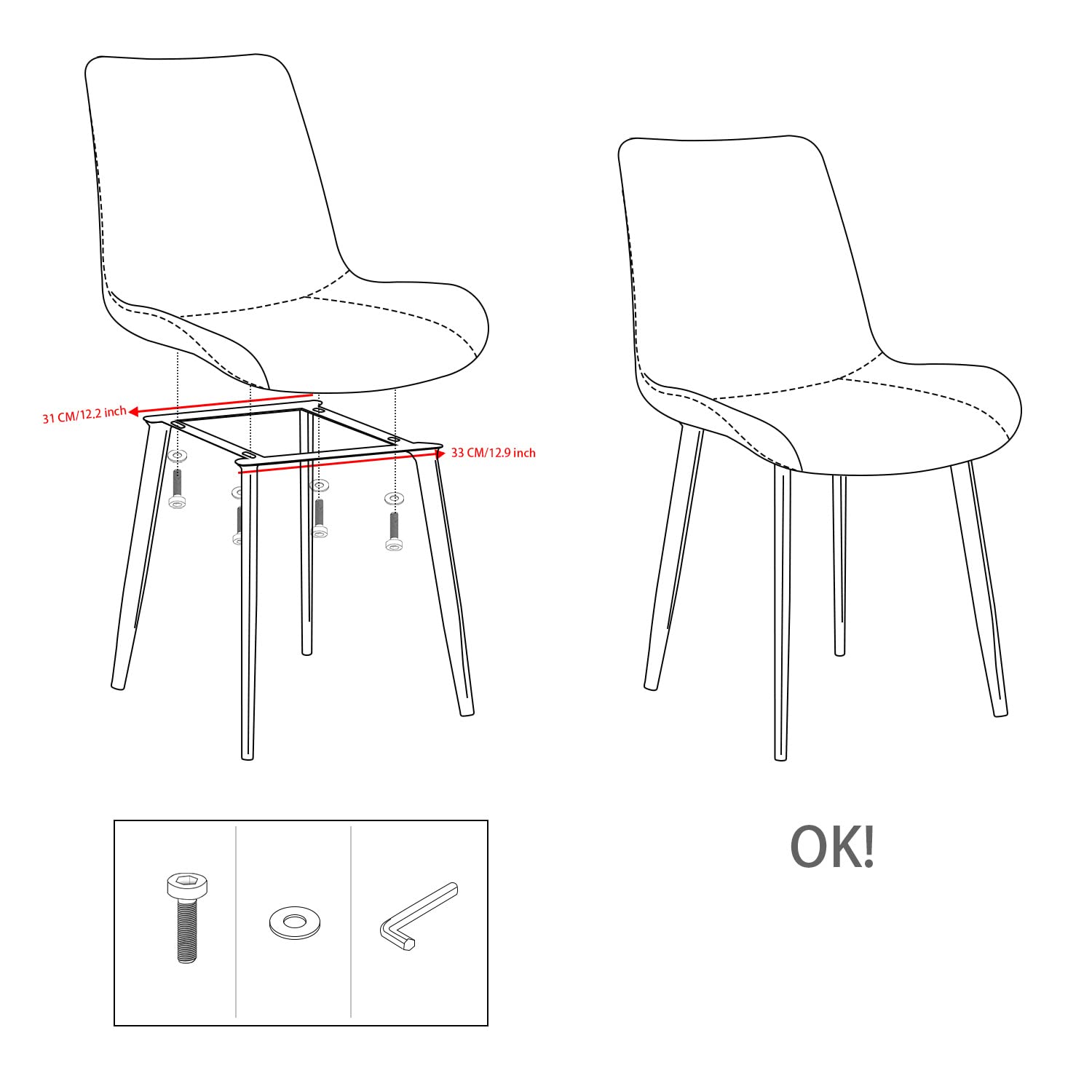 Modern Faux Leather Dining Chairs Set of 4 - Black Kitchen Chairs with Sturdy Metal Legs - Comfortable for Dining Room, Living Room, Kitchen, Bedroom, Cafe, Bistro & Restaurant Use