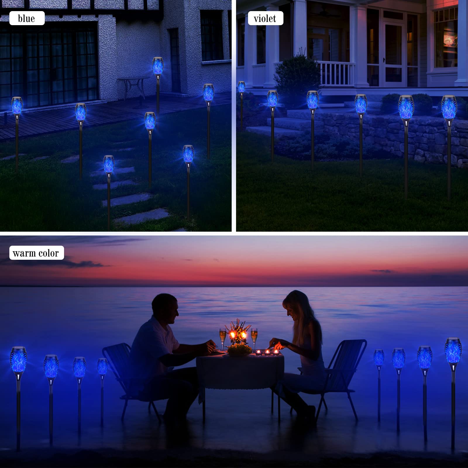 6 Pack Solar Lights Torches - Blue LED Flickering Flame Outdoor Waterproof Pathway Lights for Garden, Yard & Patio | Solar Powered Auto On/Off Landscape Lanterns | Perfect for Walkways, Driveways & Poolside Decor