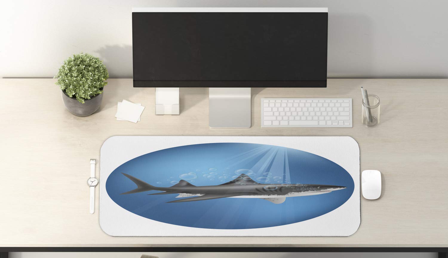 Ambesonne Shark Themed Gaming Mouse Pad - Non-Slip Rubber Base, Large 31
