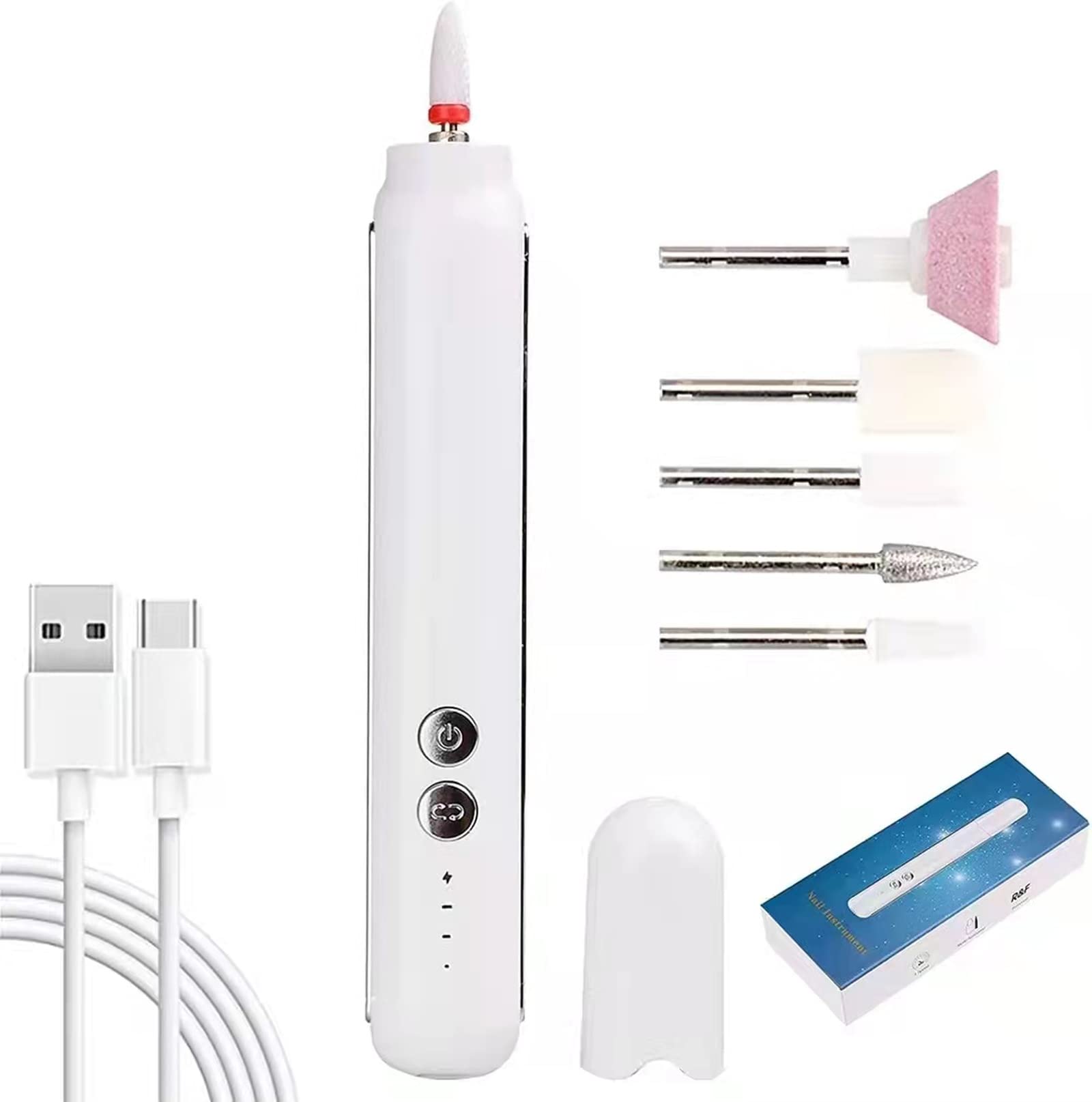 Professional Cordless Electric Nail Drill Kit - Rechargeable Nail File for Acrylic Nails, Portable Manicure Tool for Salon & Home DIY (White) | Perfect for Gel Polish Removal, Nail Art Design & At-Home Manicures