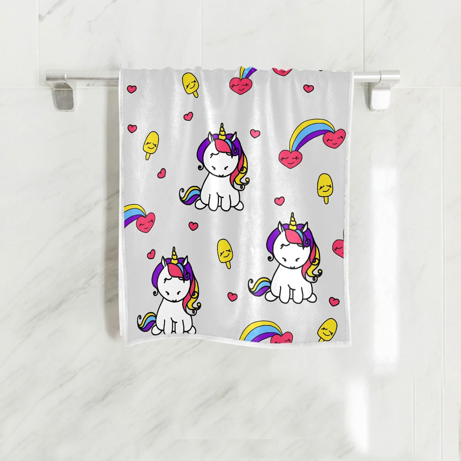 Soft Unicorn Print Hand & Dish Towels - 15x30 Inch Cute Kitchen & Bath Towels for Home, Yoga, Gym & Guest Use | Absorbent & Decorative