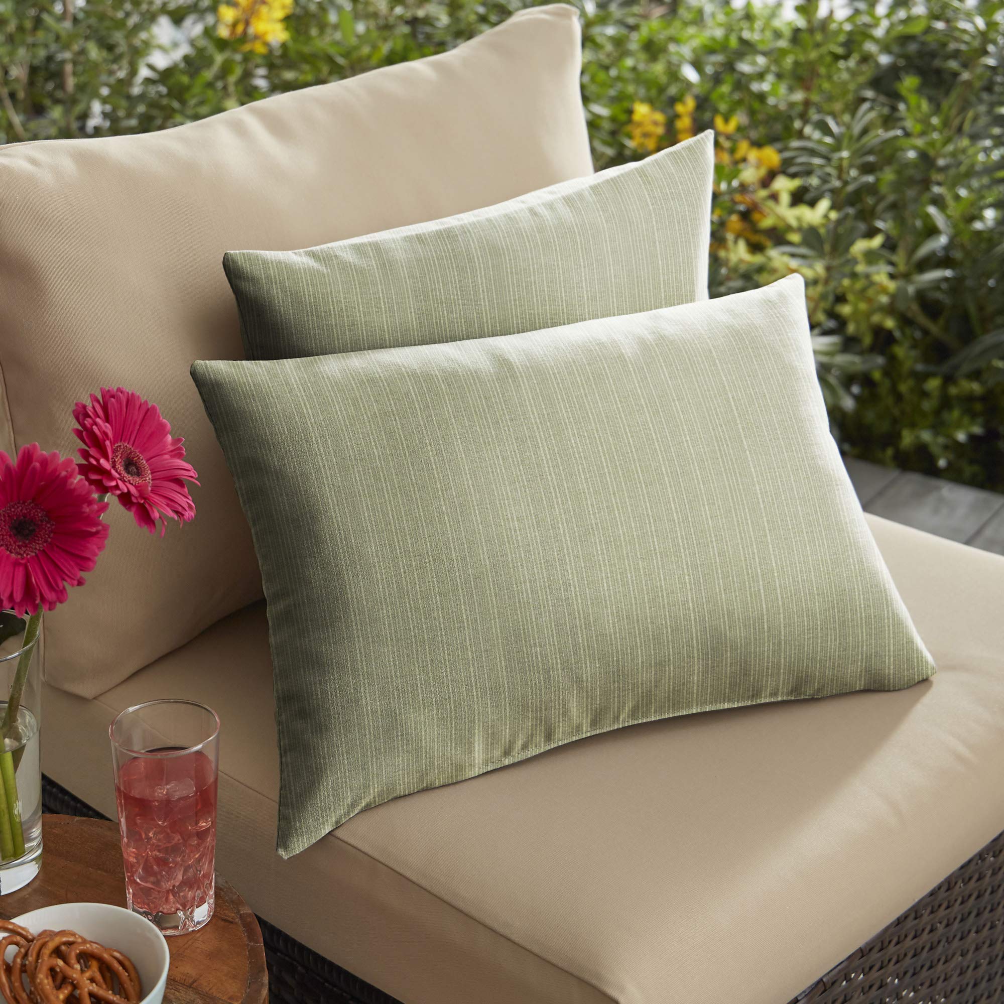 2 Pack Green Dupione Laurel Decorative Throw Pillows 20x20 Inch - Soft Indoor Outdoor Cushions for Sofa, Bed, Patio & Garden Decor