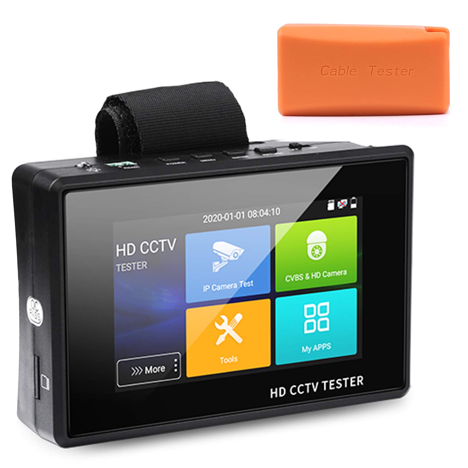 WSDCAM 4 Inch Portable Wrist IP Camera Tester - 4K H.265 CCTV Tester for IP/CVBS/CVI/TVI/AHD Analog Cameras with POE, IP Discovery & Firmware Update | Perfect for Security Installations & Camera Maintenance
