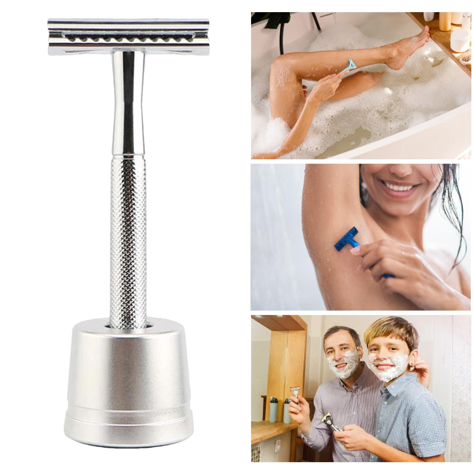 Premium Double Edge Safety Razor for Men - 14.5×5×3.5cm Metal Shaving Razor with Travel Case - Silver - Ideal for Home Use, Travel & Gifts