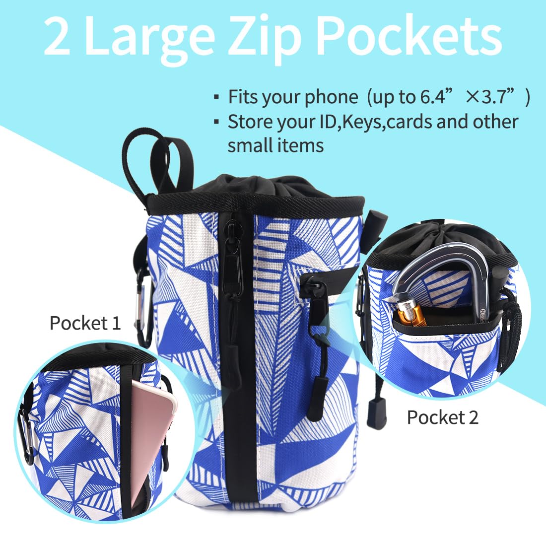 NewDoar Chalk Bag for Rock Climbing & Bouldering - Quick-Clip Belt, 2 Large Zippered Pockets - Durable Chalk Bucket for Indoor/Outdoor Climbing Gyms, Crag & Training - Essential Rock Climbing Gear & Equipment