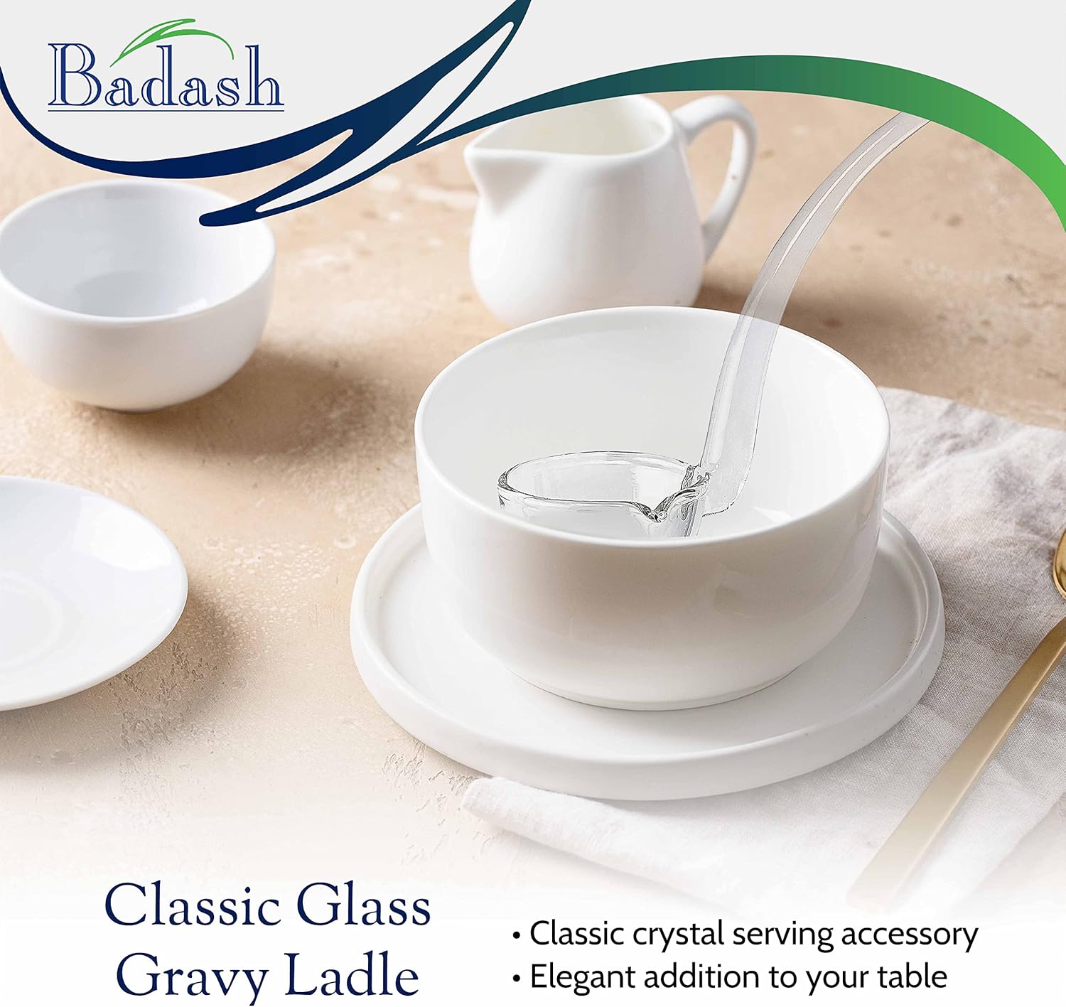 Badash 6-Piece Small Glass Gravy Ladle Set - Handcrafted Lead-Free Crystal Sauce Spoon for Salad Dressing & Desserts | Elegant Clear Serving Utensils with Presentation Packaging | Perfect for Dinner Parties, Catering & Home Entertaining