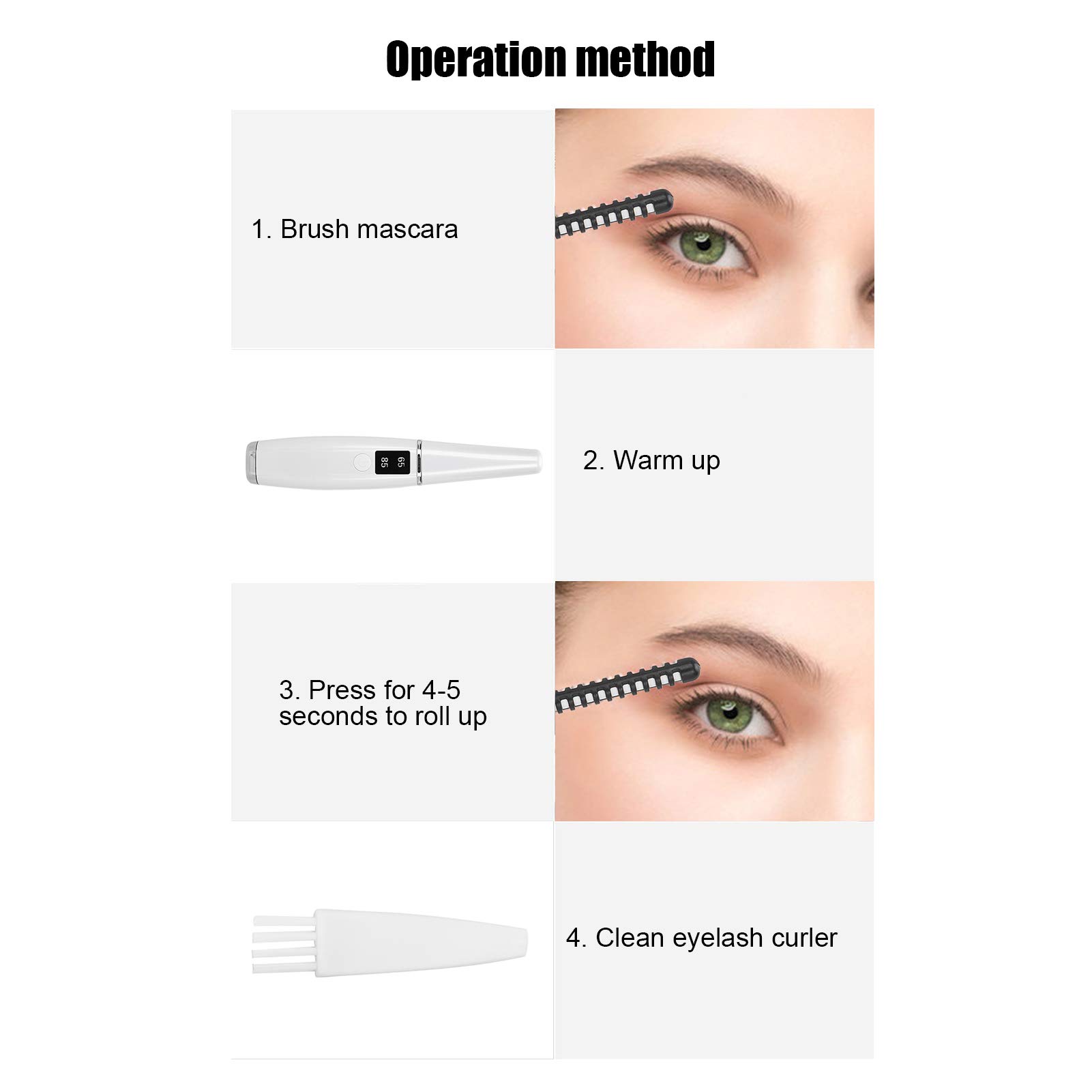 EXCLUZO Mini Electric Heated Eyelash Curler - Portable USB Rechargeable Lash Curling Tool for Home & Travel (White) - Perfect for Daily Makeup & Professional Salon Use