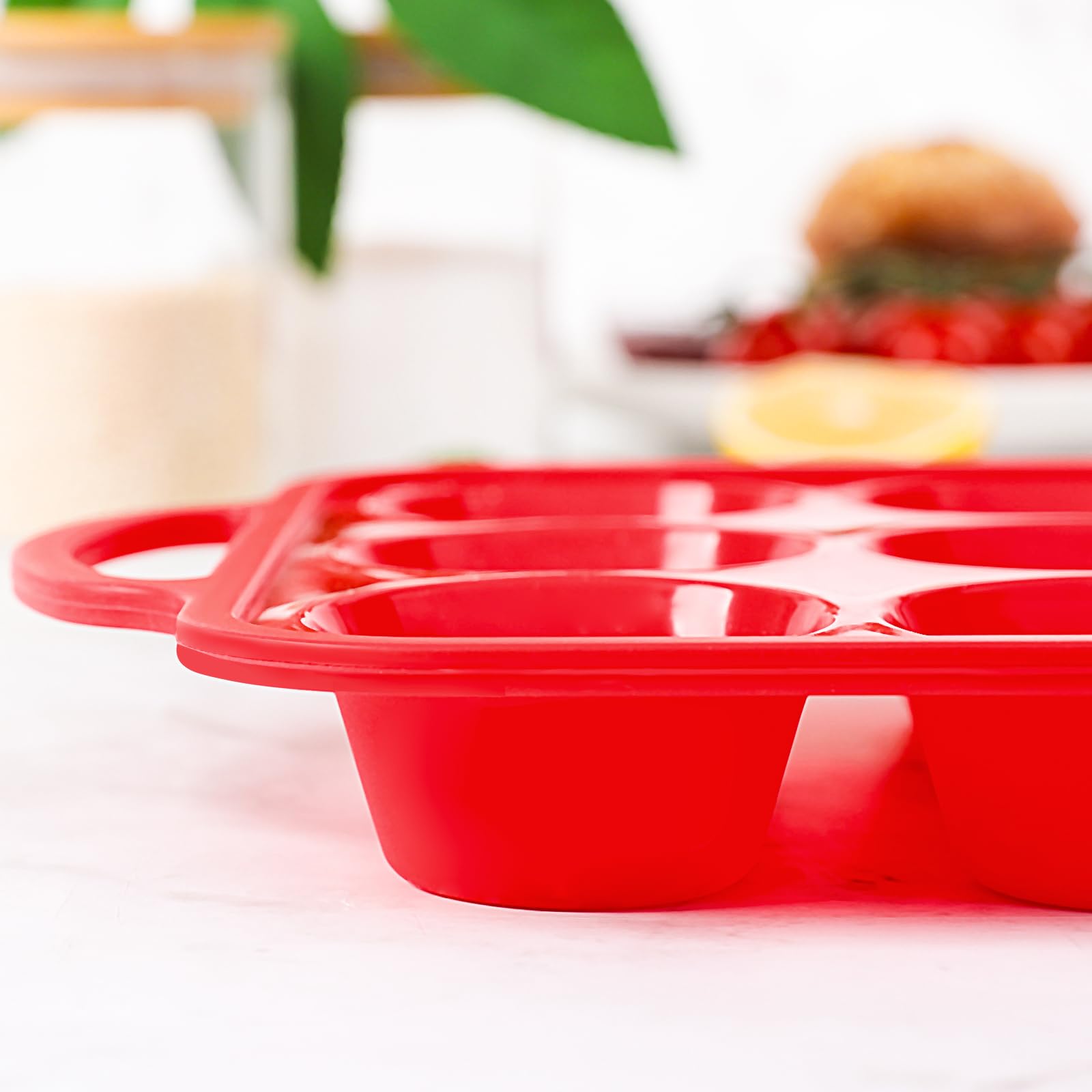 2-Pack Non-Toxic BPA-Free Silicone Muffin Pan with Metal Reinforced Frame - 12 Cup Regular Size Cupcake Baking Pan for Oven & Dishwasher Safe - Perfect for Home Baking, Party Treats & Holiday Desserts (Red)