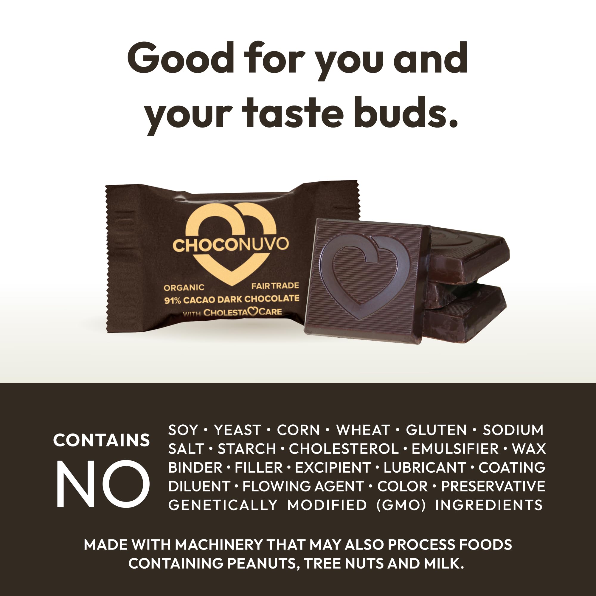ANDREW LESSMAN ChocoNuvo 91% Cacao Extreme Dark Chocolate - 180 Organic Fair Trade Pieces with Plant Sterols for Healthy Cholesterol | Low Calorie (26kcal), Low Fat & Sugar | Perfect for Keto Diet, Healthy Snacking & Gift Giving