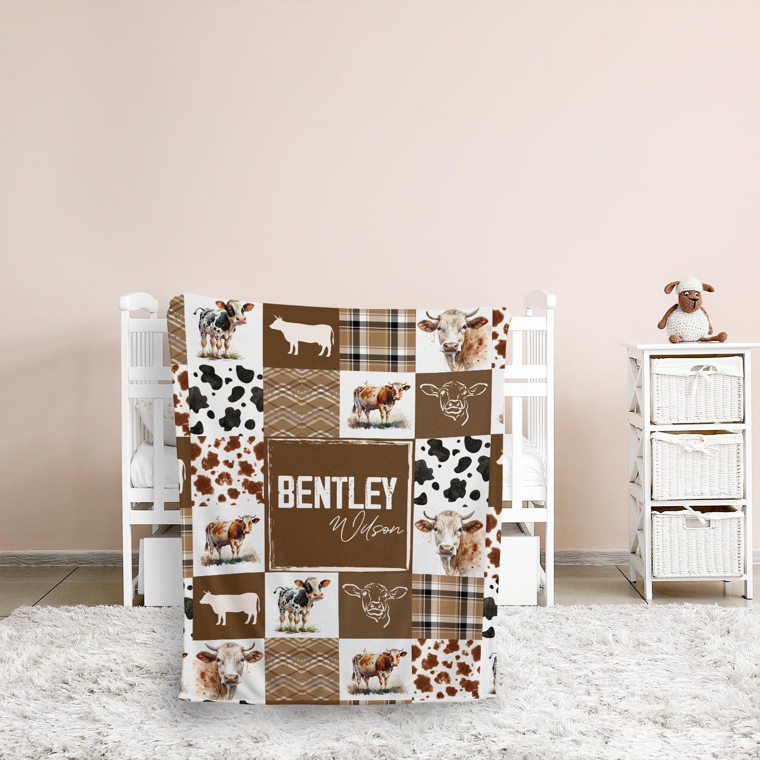 Personalized Cow Print Baby Blanket for Boys & Girls - Custom Name Western Cowboy Swaddle Blanket for Crib, Stroller, Travel & Bed - Perfect for Nursery, Gift & Photo Shoots